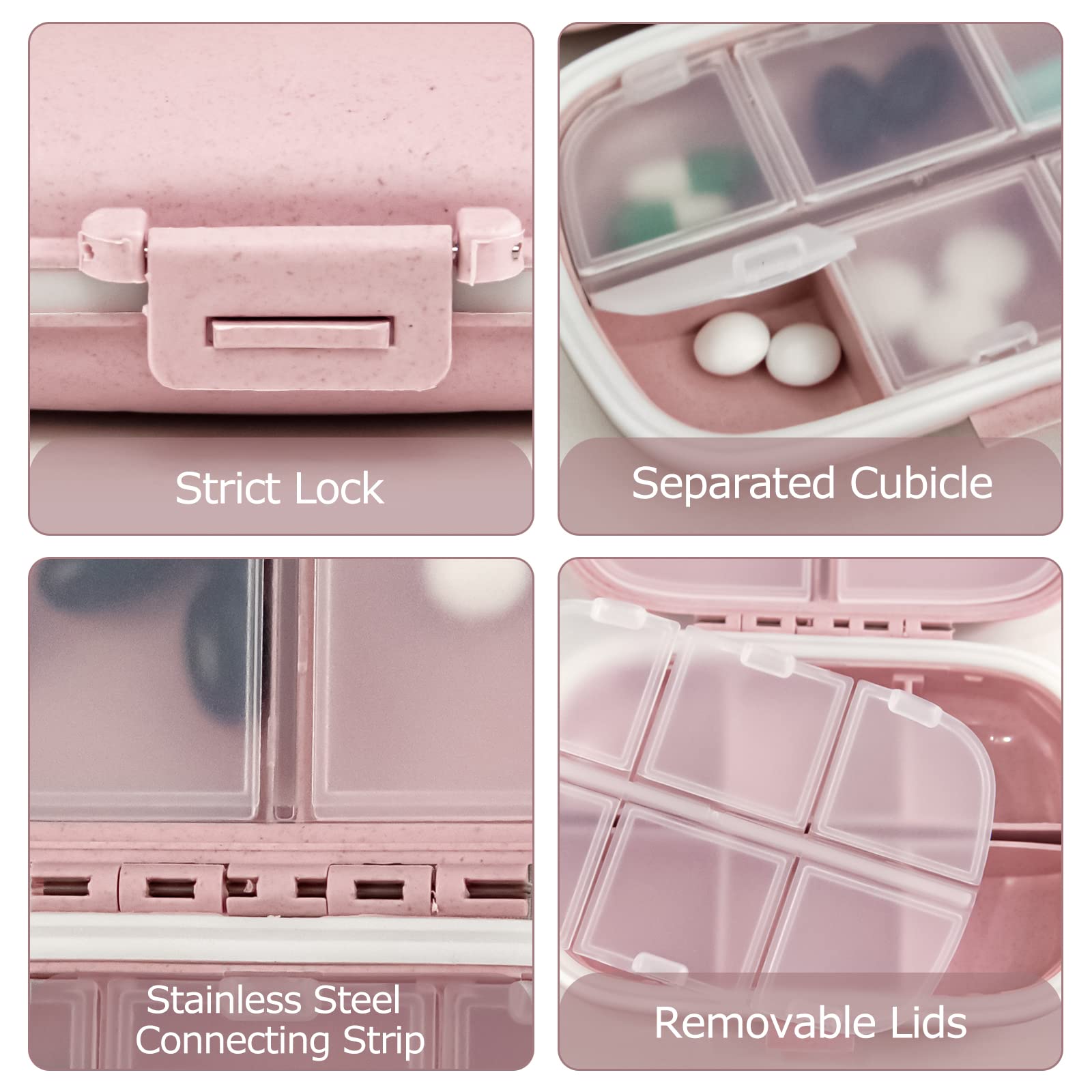 Boîte pilules portable Fouews rose idéale pour poche
