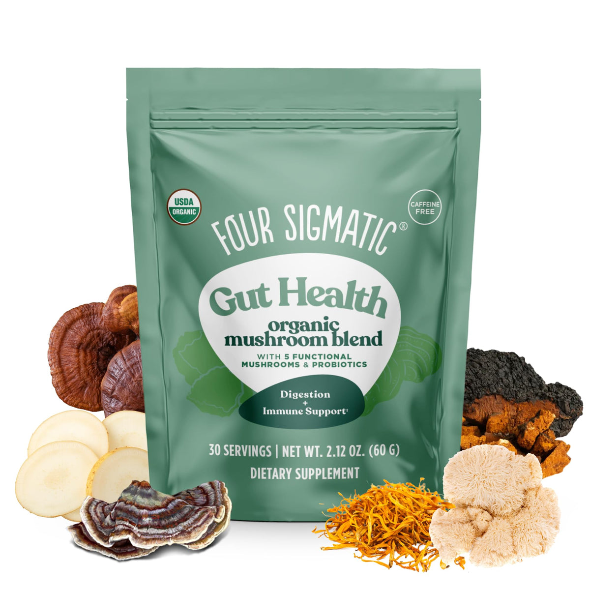 Four Sigmatic Gut Health Mushroom Blend, bouteille prête à être mélangée pour un boost bien-être.