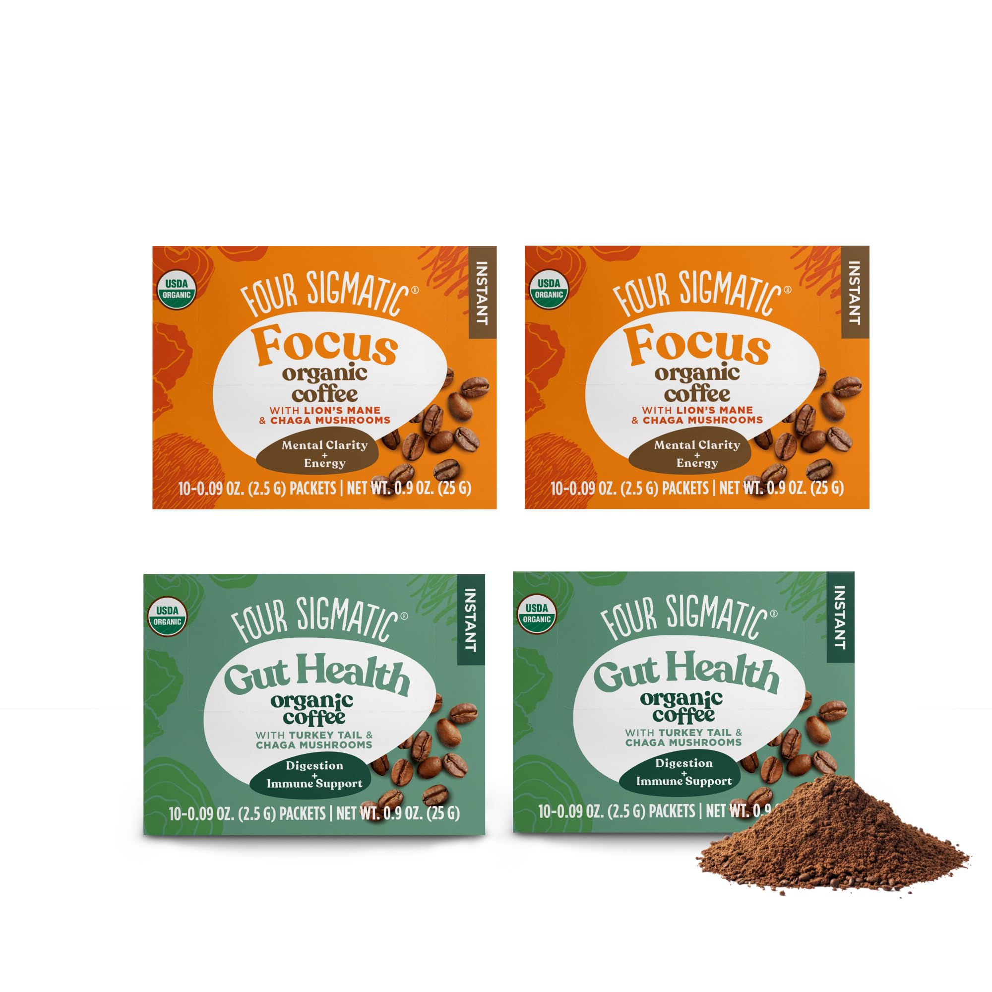 Boîte Four Sigmatic avec mélange café champignons et crinière de lion et chaga, pratique et prête à l'emploi