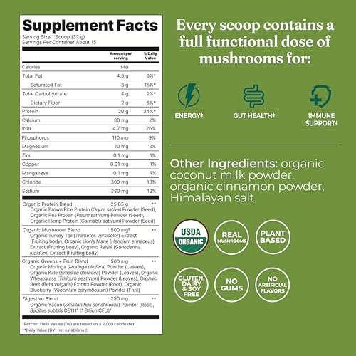 Four Sigmatic Protéine biologique neutre, étiquette sans additifs indésirables.