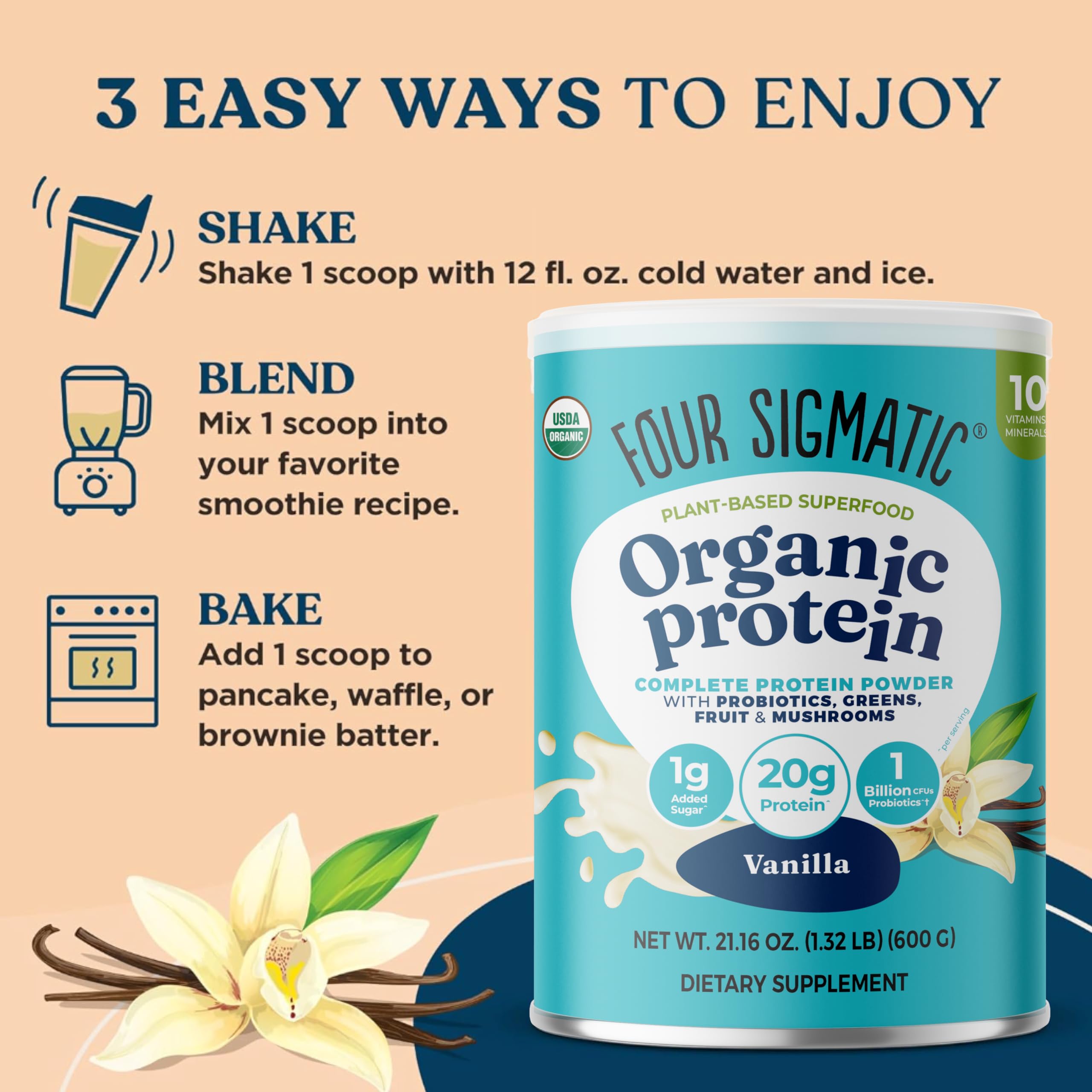 Four Sigmatic protéine végan bio vanille – arôme naturel qui sublime les repas