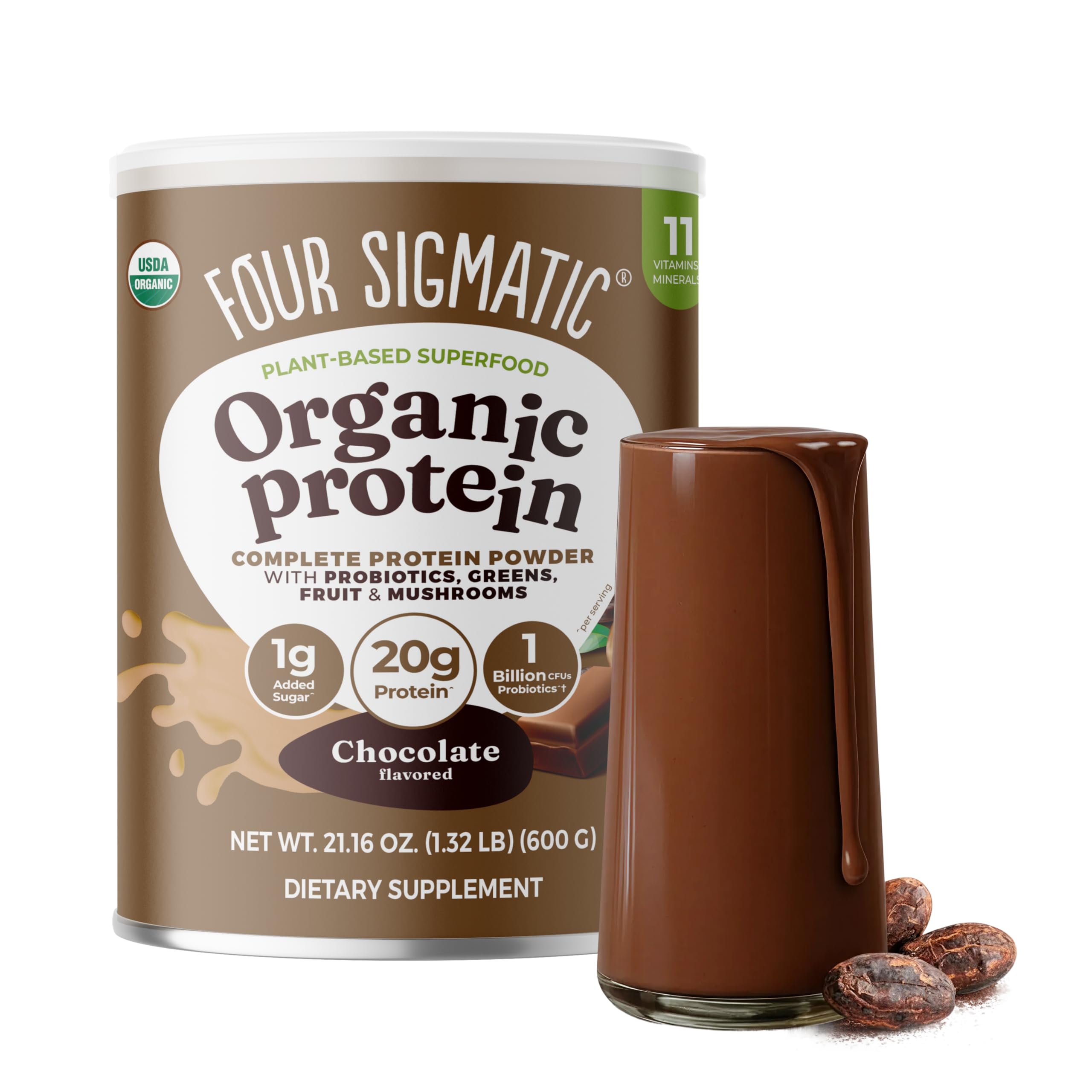 Four Sigmatic protéine végétale bio crème cacao dans pot, texture veloutée et goût gourmand.