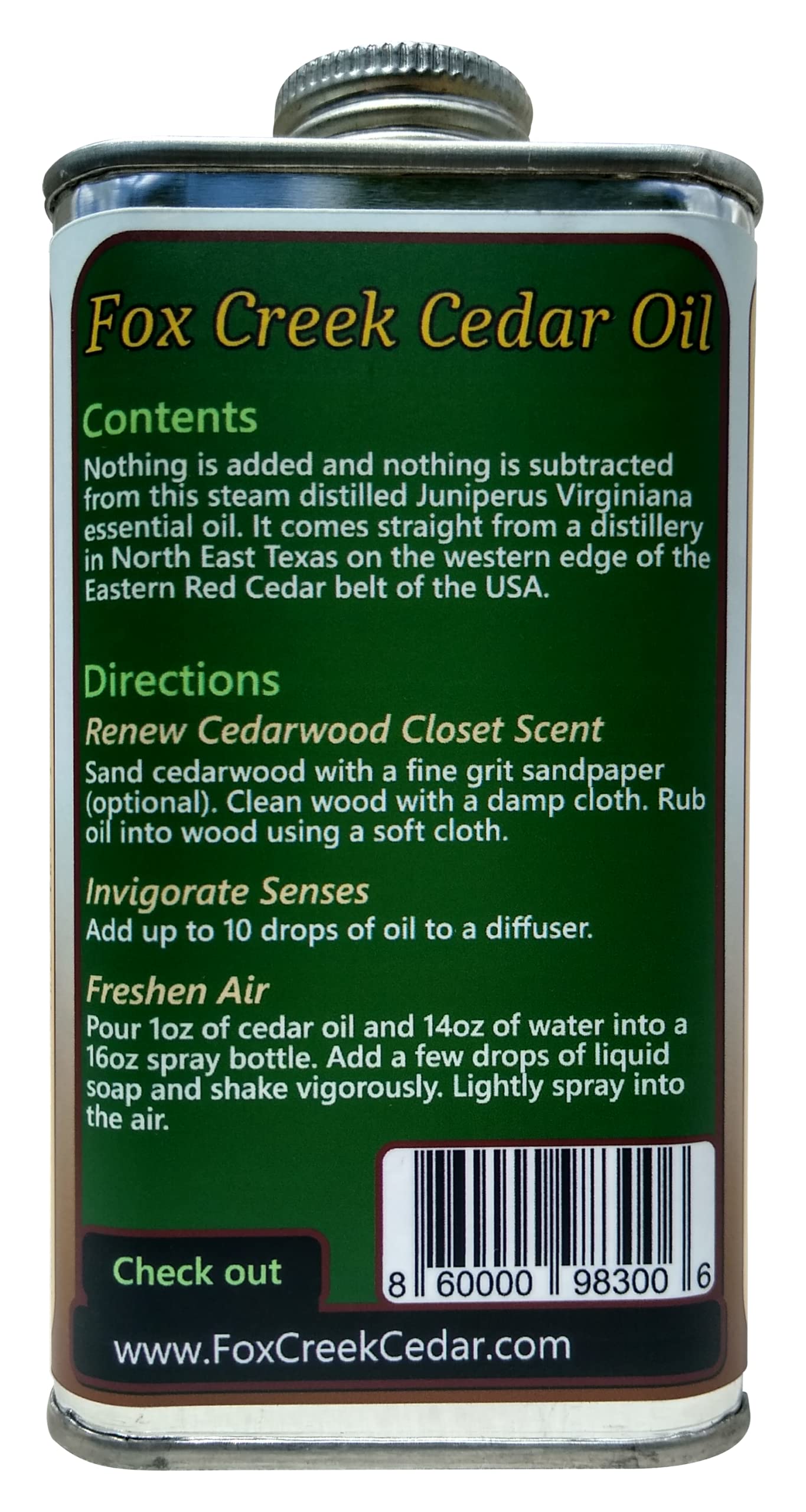 Huile Fox Creek Naturals — diffuseur prêt à libérer des notes boisées et apaisantes.