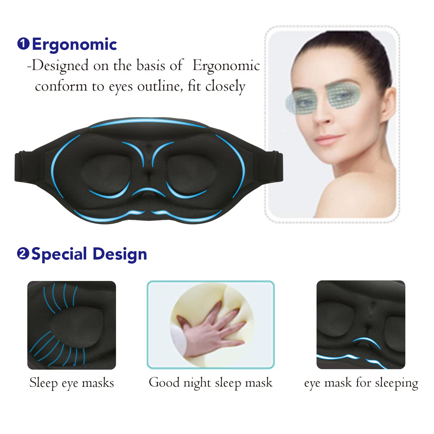 FOX-TECH Masque Sommeil bande-elastique-confort: bande ajustable douce qui ne saisit pas les cheveux