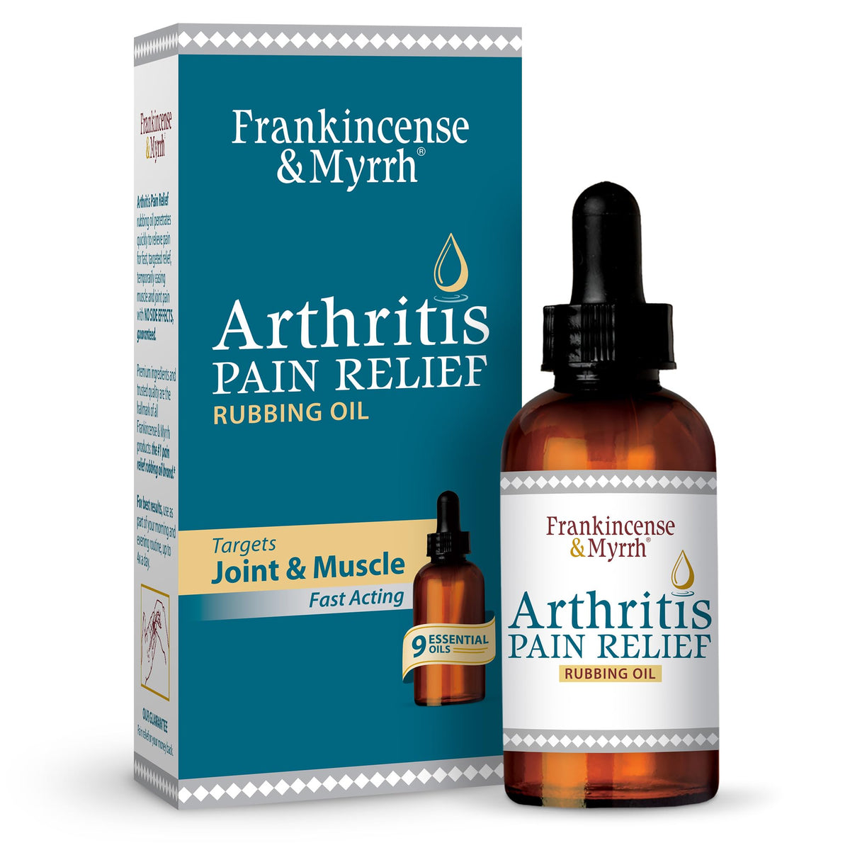 FRANKINCENSE & MYRRH: bouteille huile, application ciblée pour soulager douleurs localement.