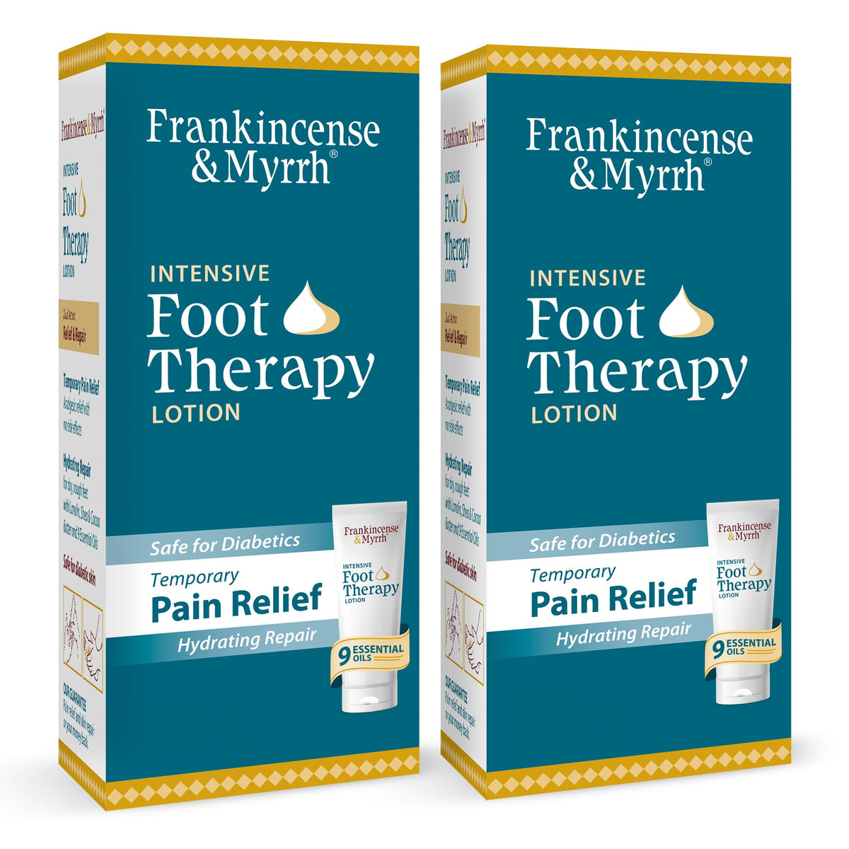 FRANKINCENSE ET MYRRH – crème pieds, flacon double, soulagement temporaire des douleurs.