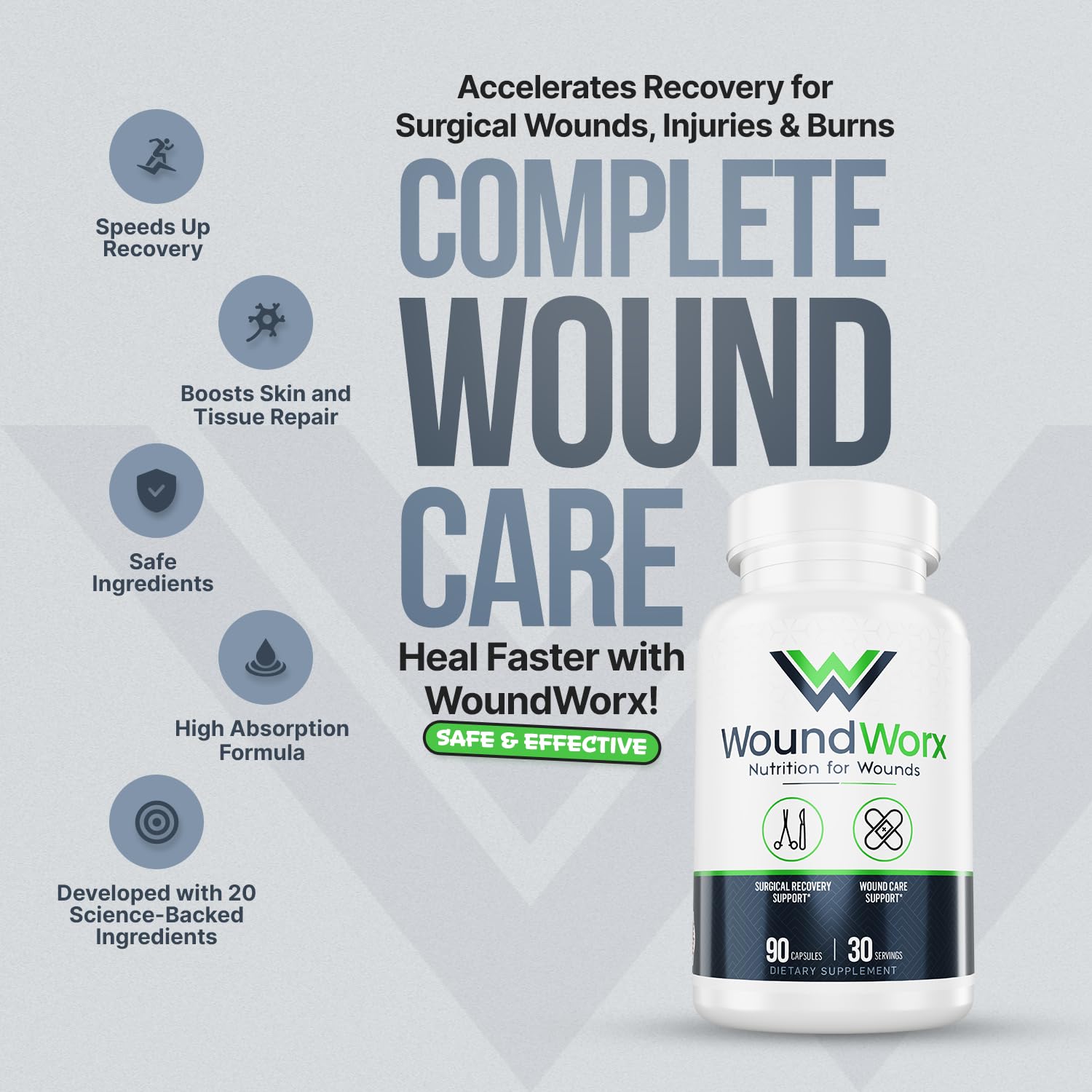 Dose quotidienne facile avec les capsules WoundWorx.