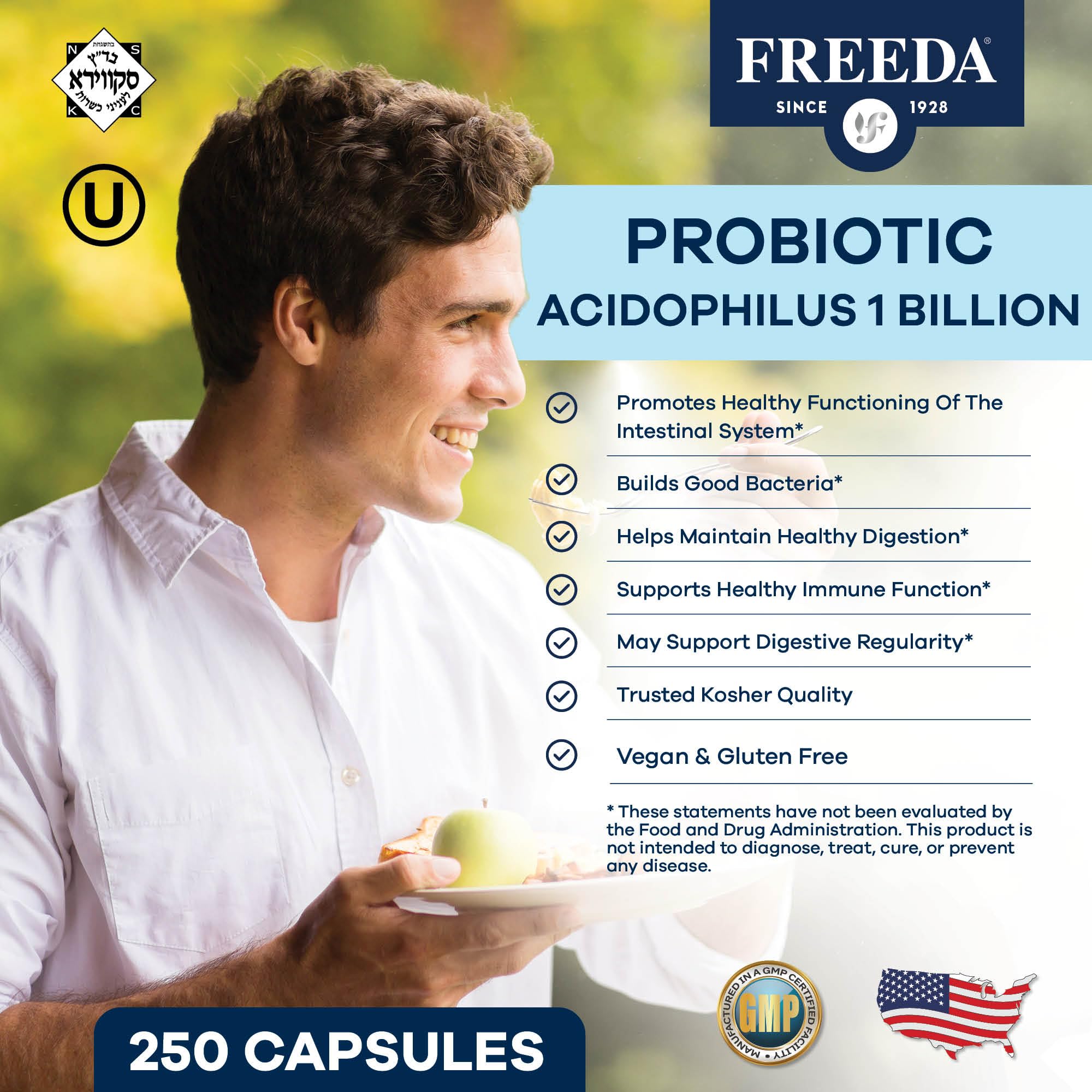 Freeda Acidophilus Probiotic - Capsules visibles, bénéfice potentiel pour l'équilibre intestinal