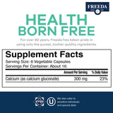 Freeda Calcium Gluconate, étiquette lisible, traçabilité et pureté.