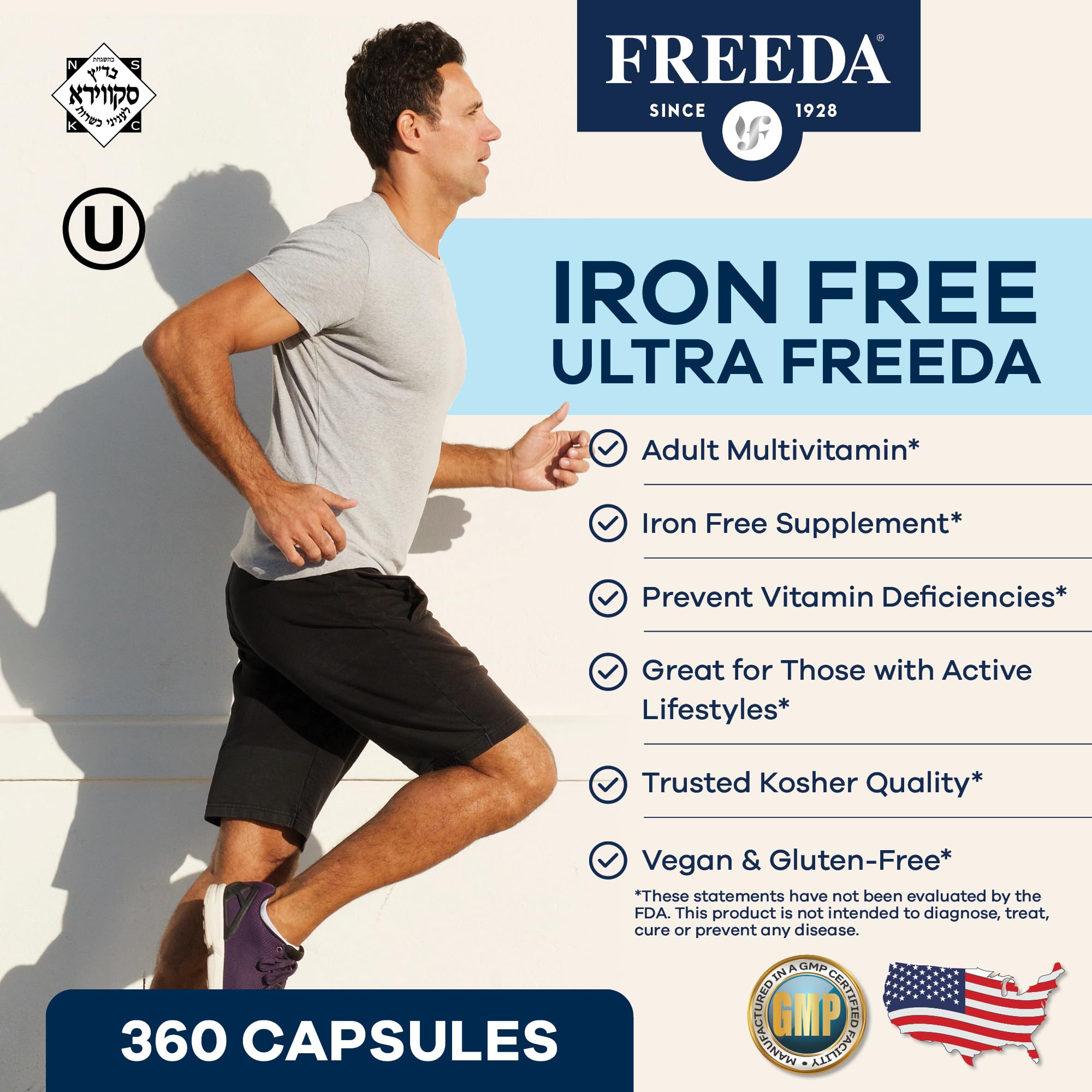 Freeda sans-fer multivitamine, capsules pratiques pour une absorption quotidienne.