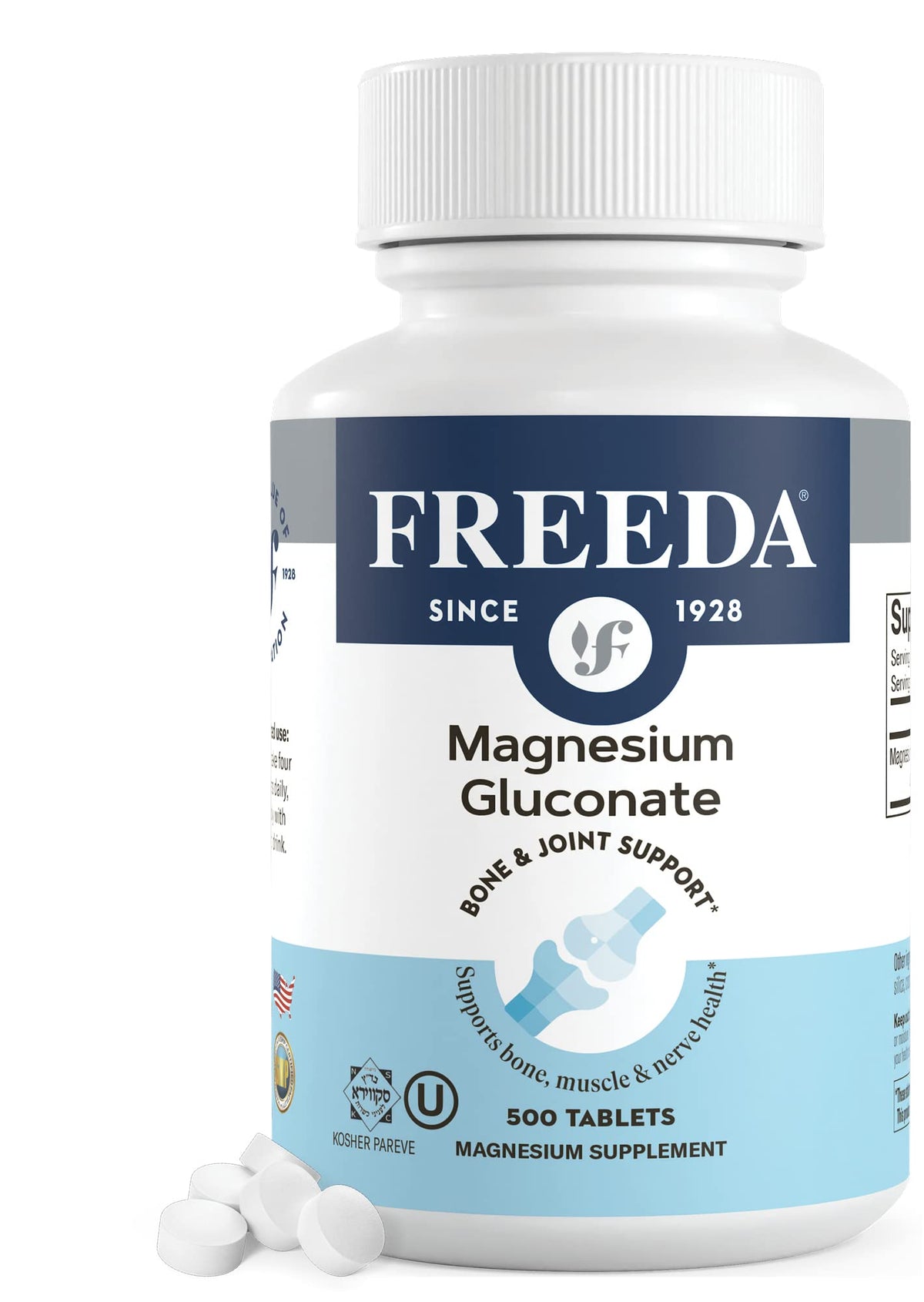 Freeda Magnésium Gluconate – bouteille : absorption douce pour muscles et nerfs au quotidien.
