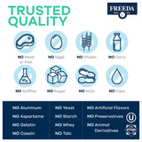 Emballage Freeda fabriqué aux États-Unis, contrôle qualité.