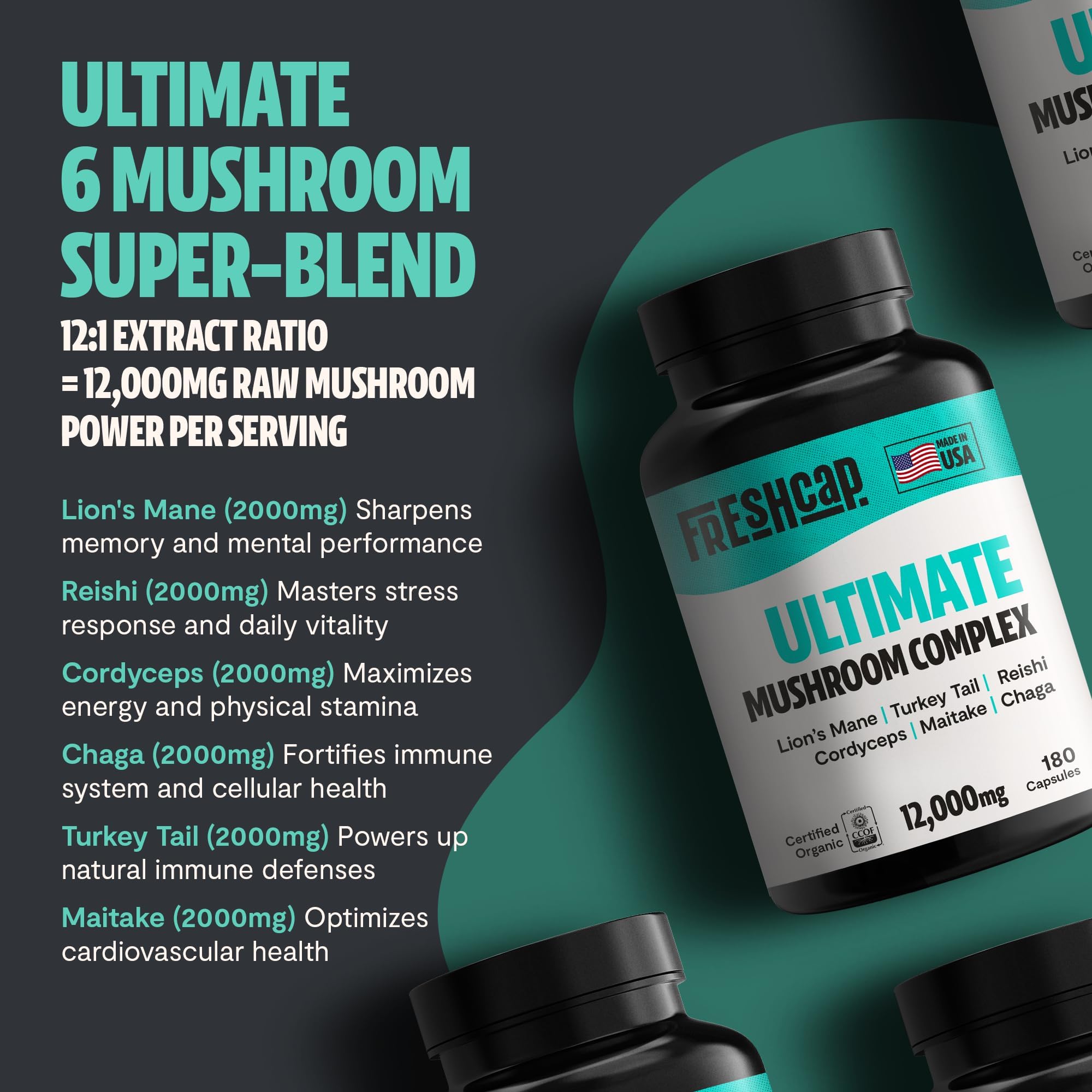 FreshCap champignons ultimes – certification biologique CCOF et garanties sans OGM.