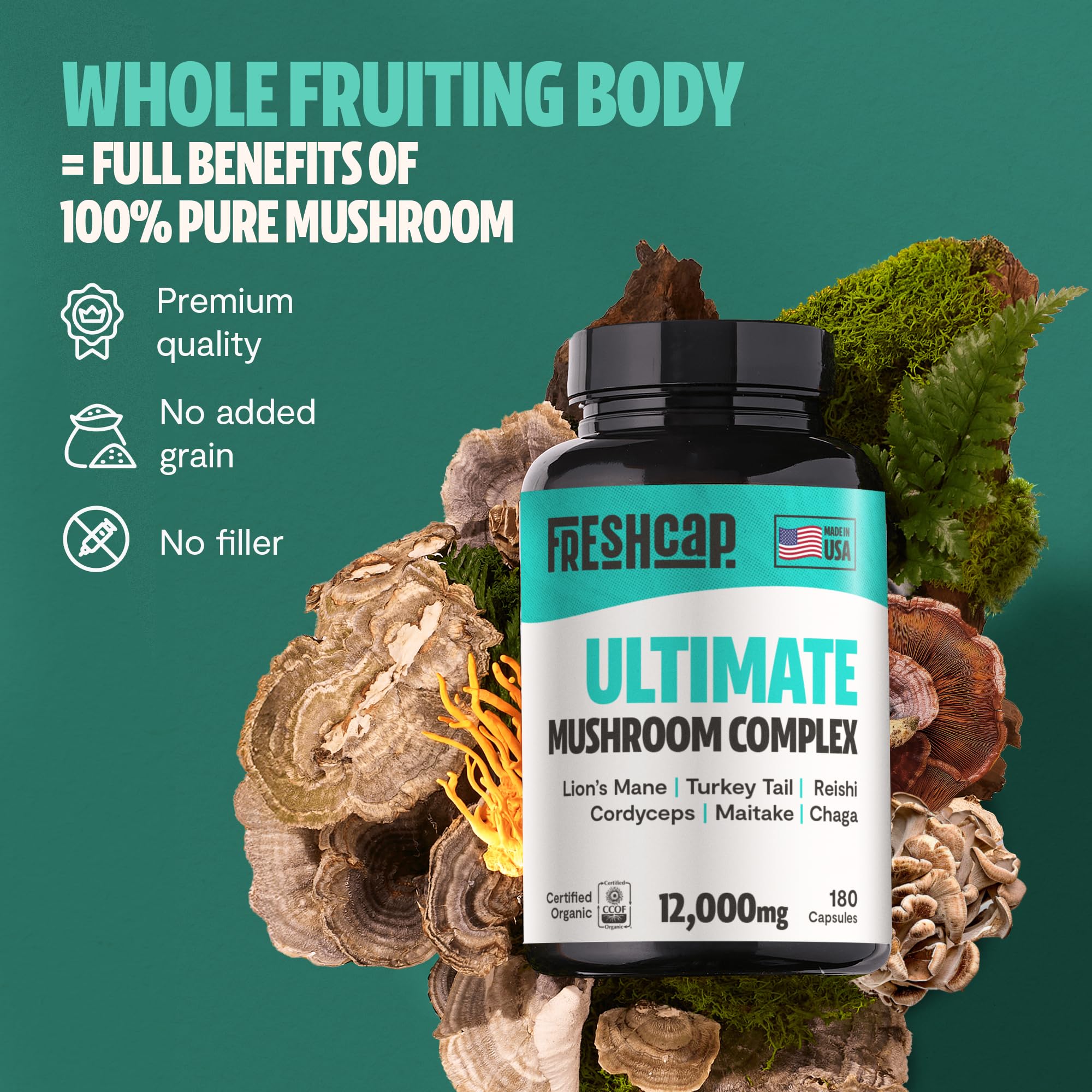 FreshCap champignons ultimes – dosage conseillé de deux gélules pour lintégration quotidienne.