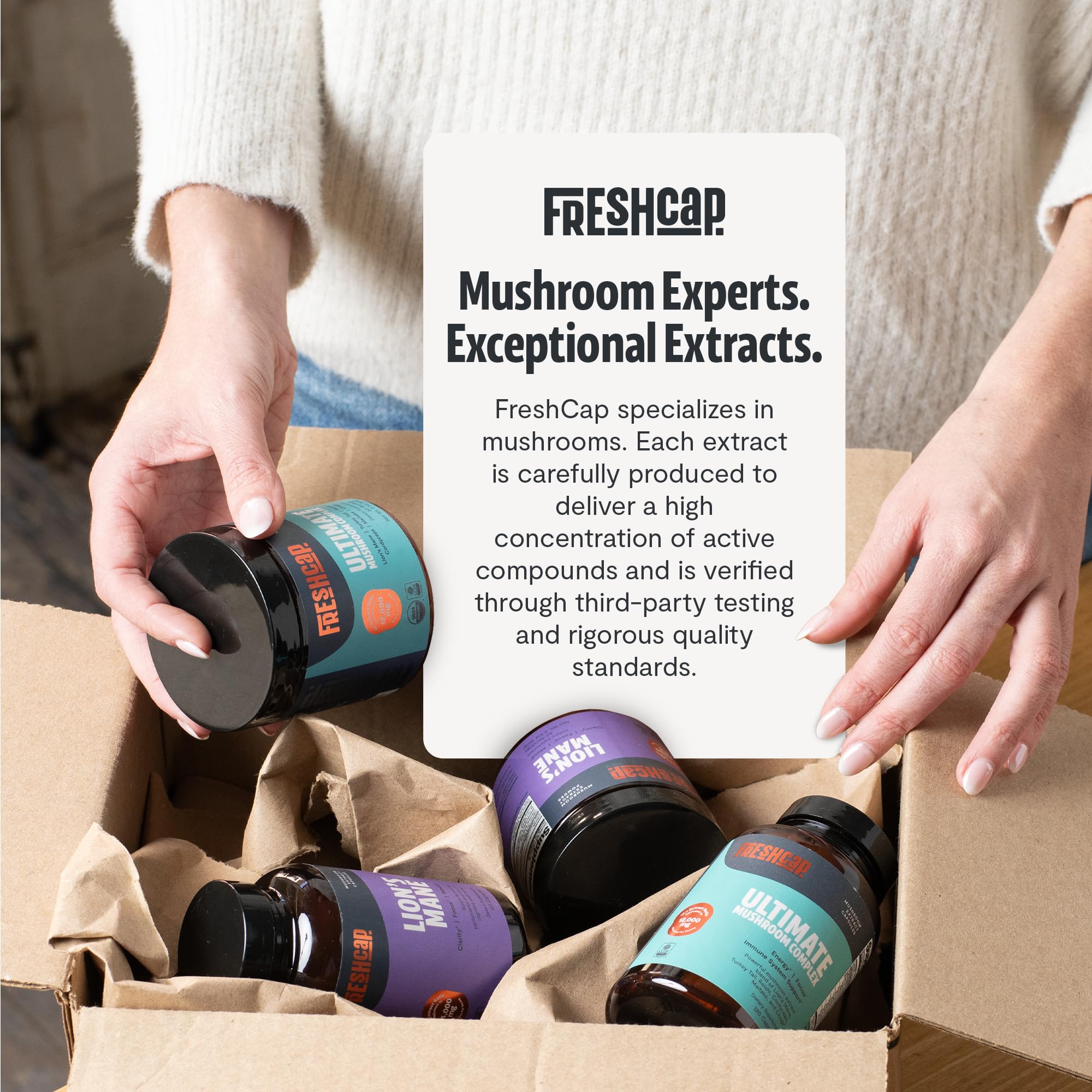 FreshCap Mushrooms Coffee, présentation prête pour une pause focus