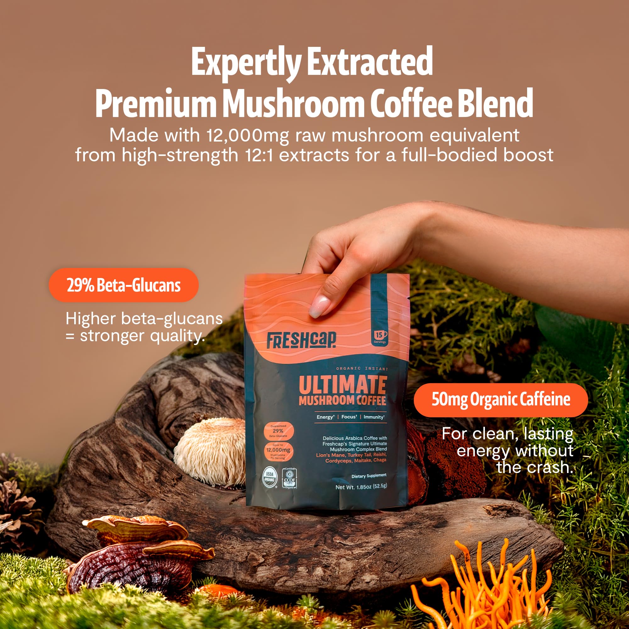 FreshCap Mushrooms Coffee, tasse prête pour infusion rapide et concentrée