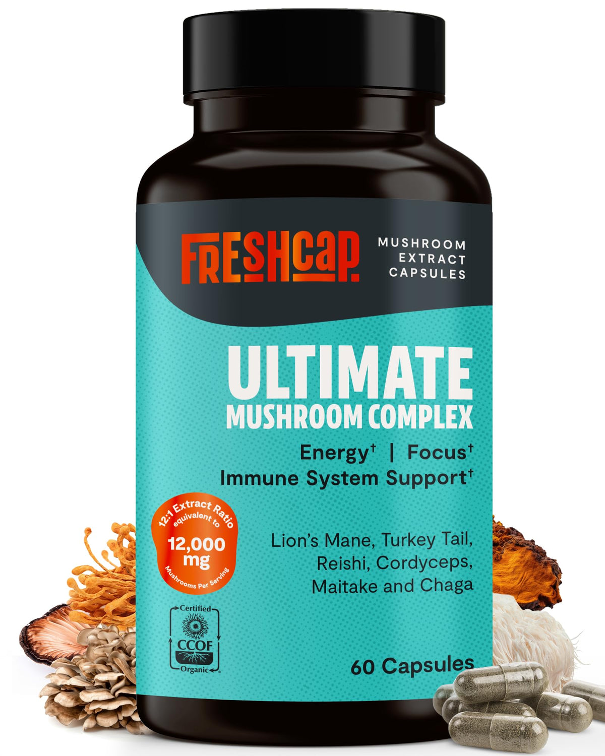 FreshCap Mushrooms Complex capsules — soutien cognitif et clarté mentale potentielle.