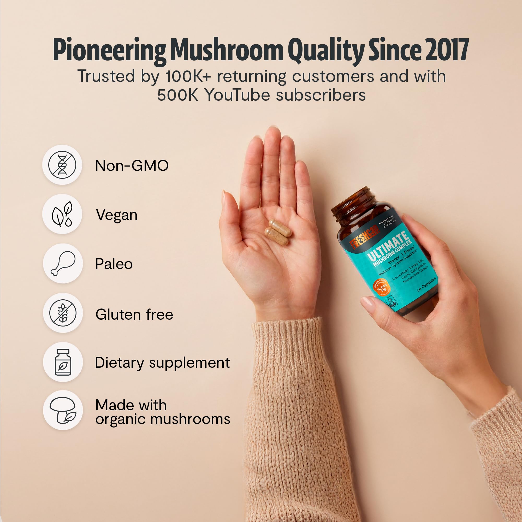 FreshCap Mushrooms Complex immunite-quotidienne — soutien potentiel du système immunitaire.