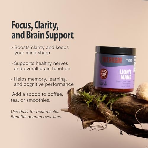 FreshCap Mushrooms criniere-de-lion poudre certifie organique et purifie.