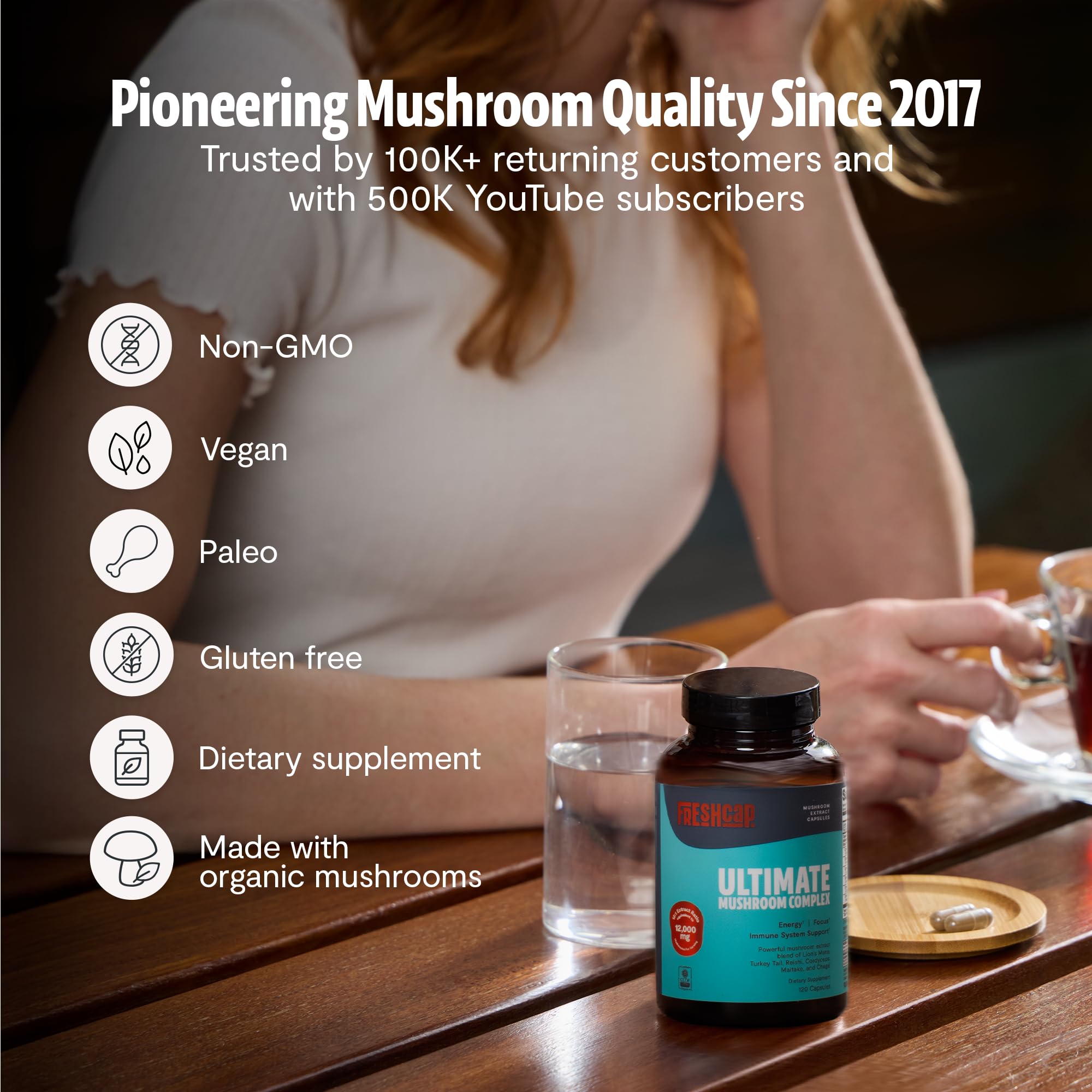 FreshCap Mushrooms: formule végane et paléo-compatible pour divers régimes.
