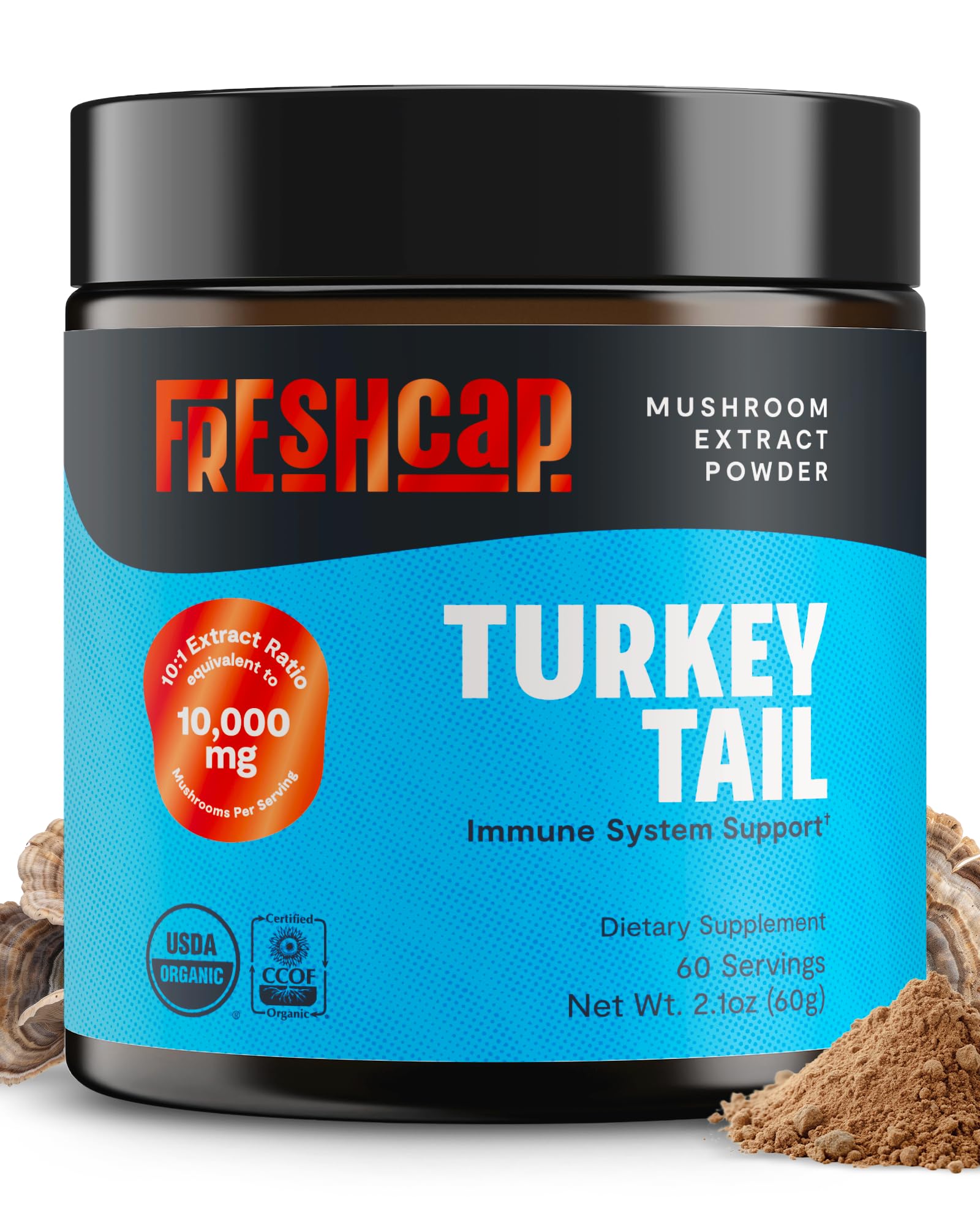 FreshCap Mushrooms poudre tramète-versicolore 10000mg pour soutien immunitaire potentiel