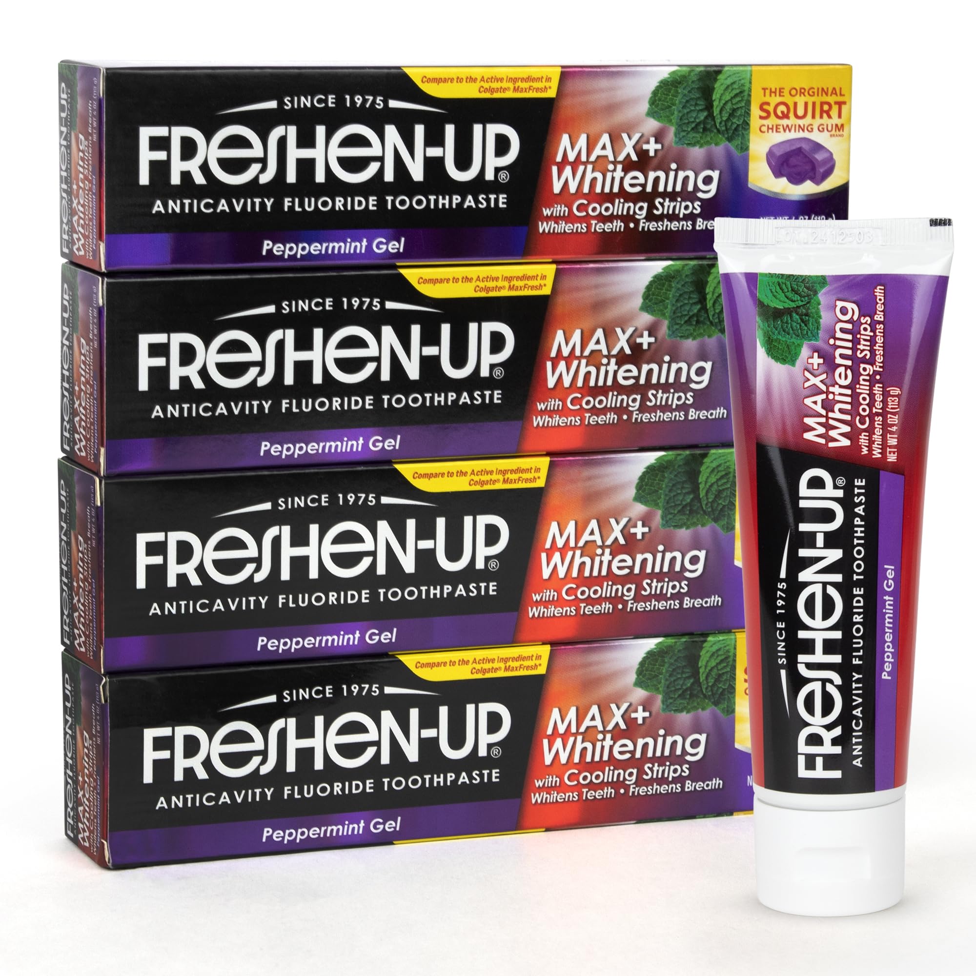 Freshen-Up MAX+ Pâte-dents Menthe 118 ml tube: nettoyage efficace et haleine fraîche.