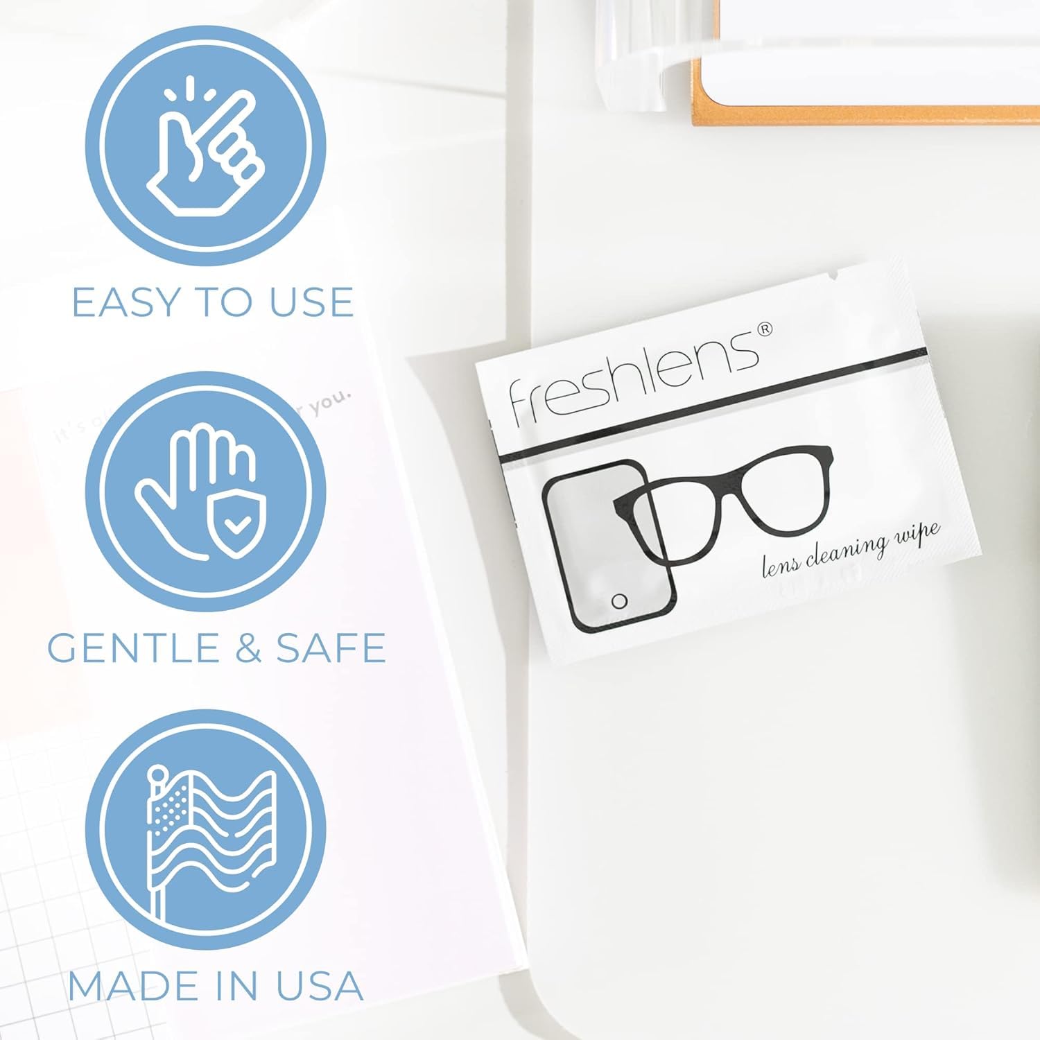 Lingettes Freshends sans traces pour lunettes et écrans.
