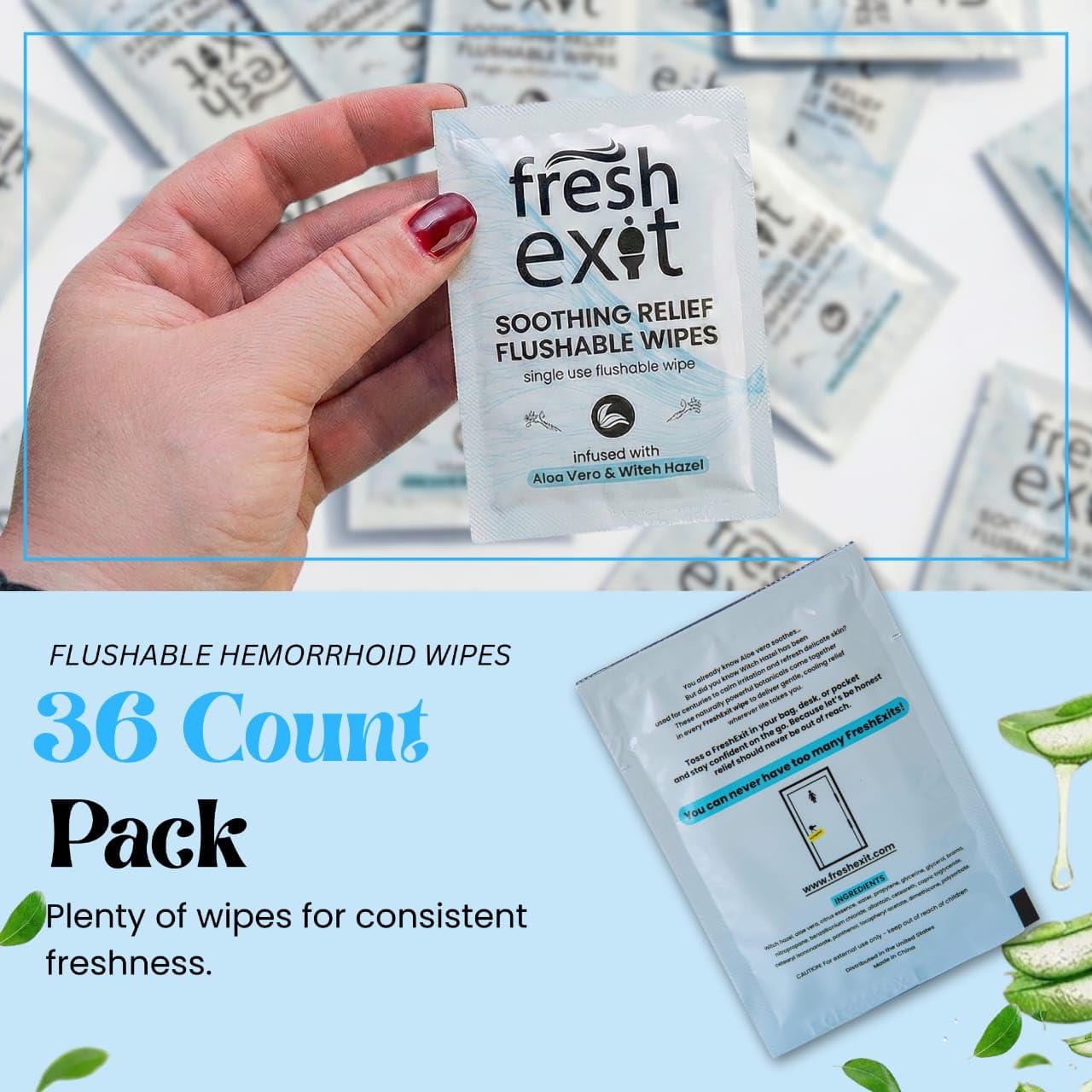 FreshExit lingettes hamamélis et aloe vera, soin apaisant pour la peau.