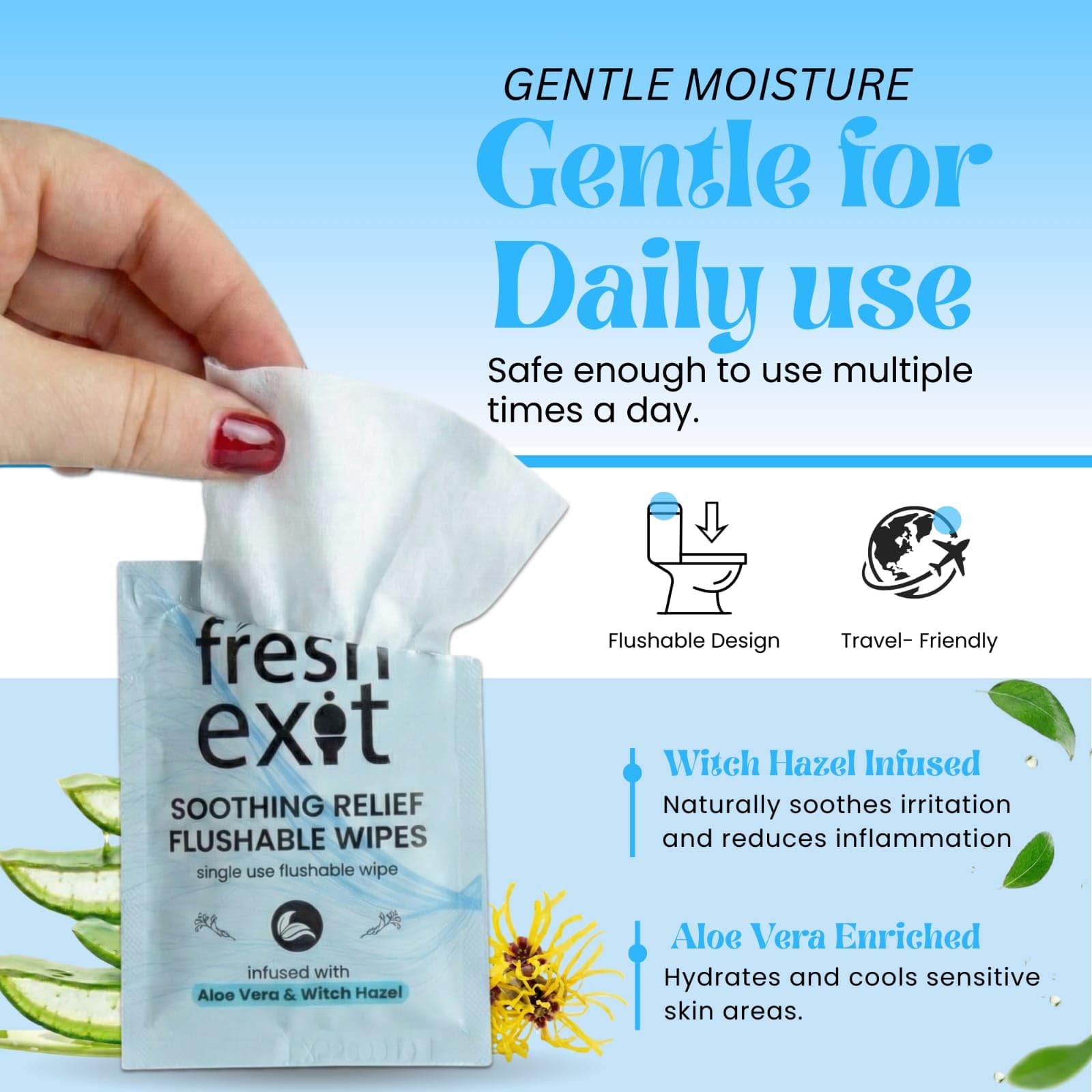 FreshExit lingettes emballées individuellement, usage rapide et discret.