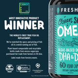 Bouteille Freshfield Omega3 en bioplastique compostable, emballage écoresponsable.