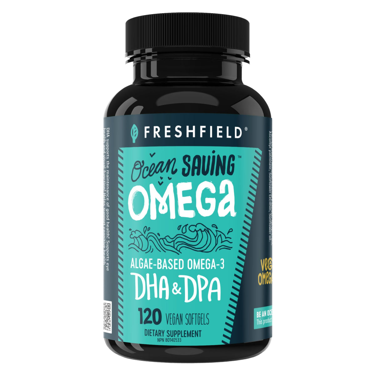 Freshfield Omega3 capsules algue, capsule riche en DHA et DPA, option vegan durable.