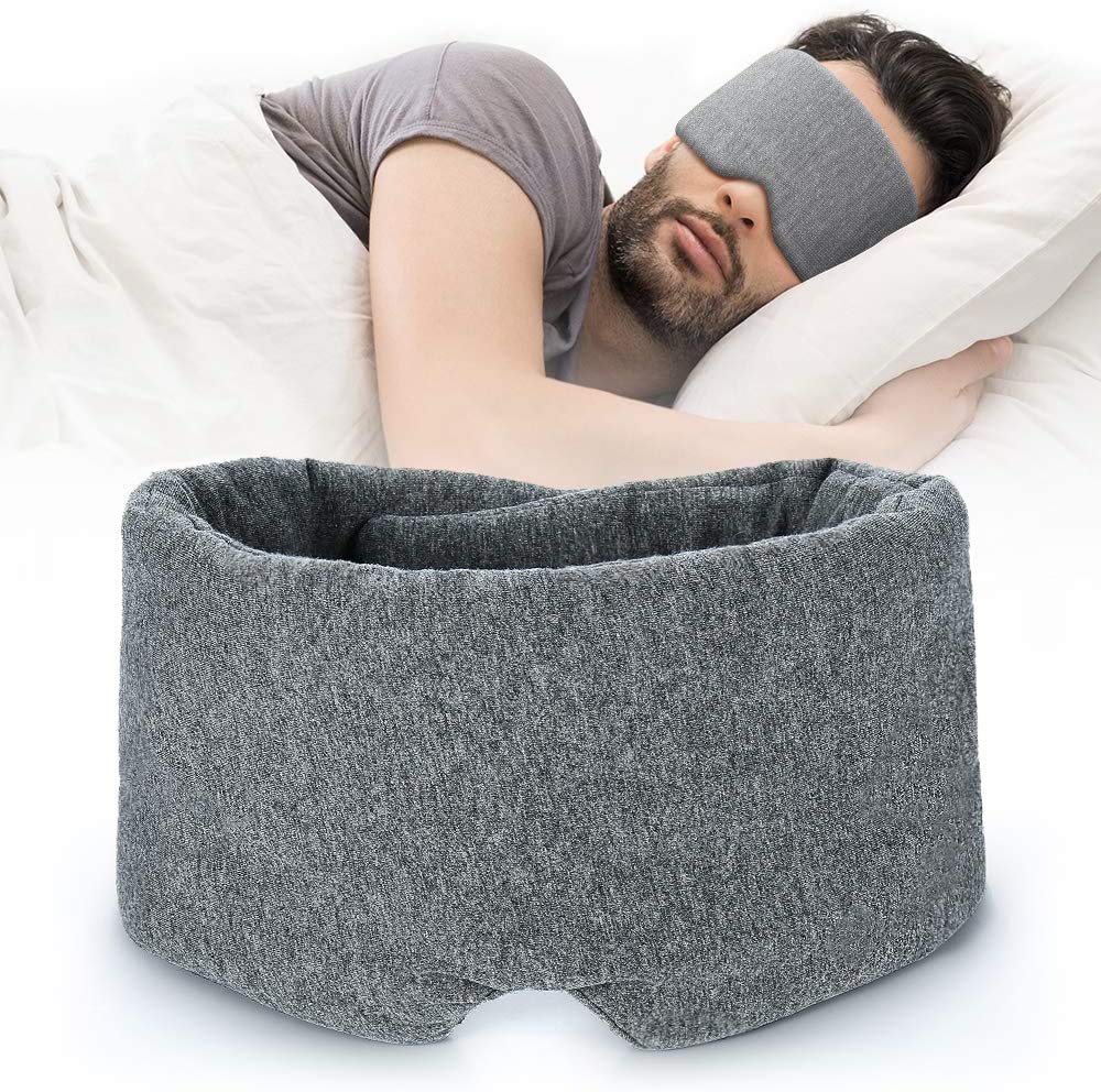 Masque FRESHME en coton gris bloque la lumière pour un sommeil paisible et réparateur.