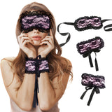 Masque yeux FRESHME en dentelle rose et noir; bloque la lumière pour un sommeil paisible.
