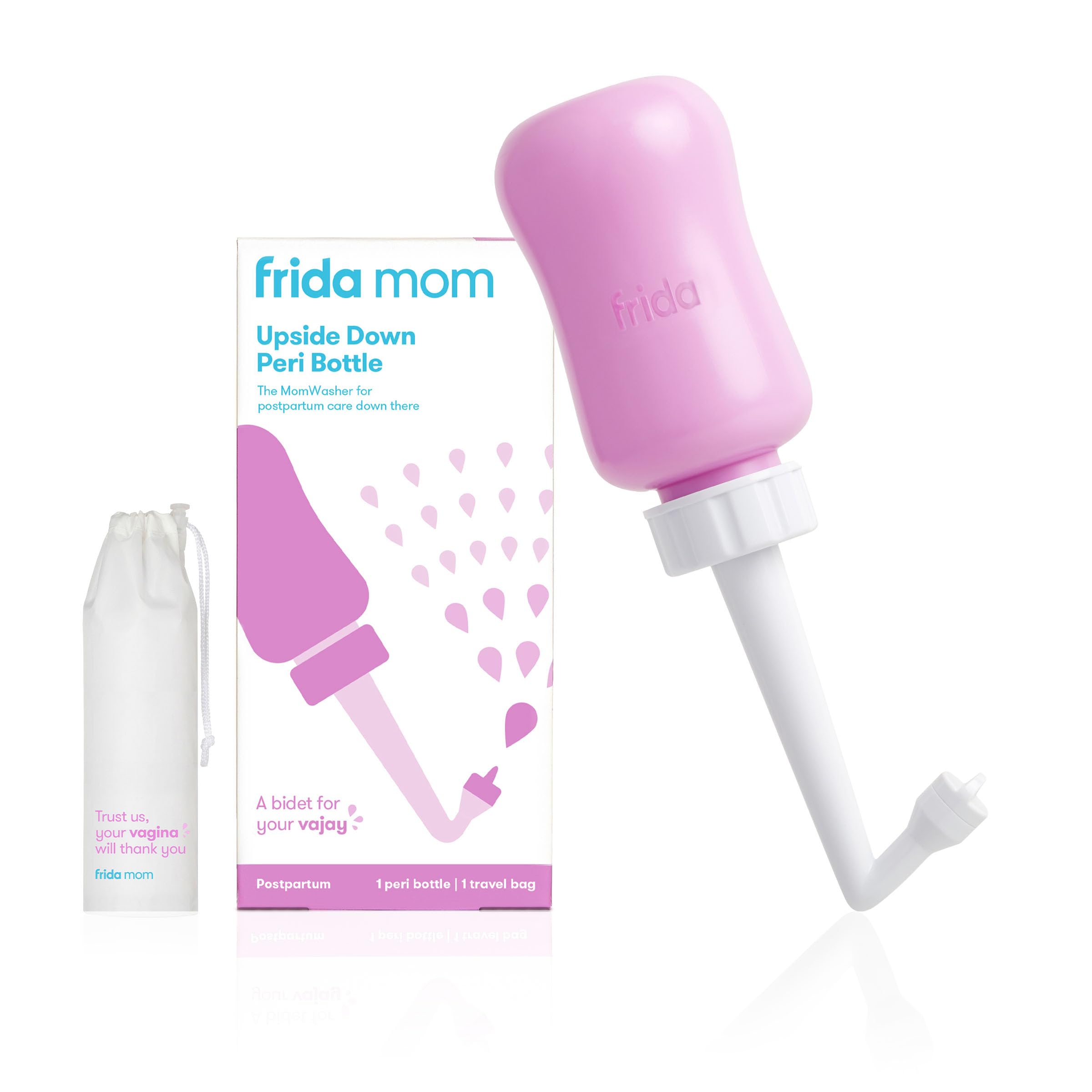 Frida Mom Bouteille périnéale à l’envers offrant un nettoyage ciblé et sans effort post-accouchement.