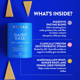 FRISKA Dairy Ease: gros plan sur les capsules et leur aide digestive.
