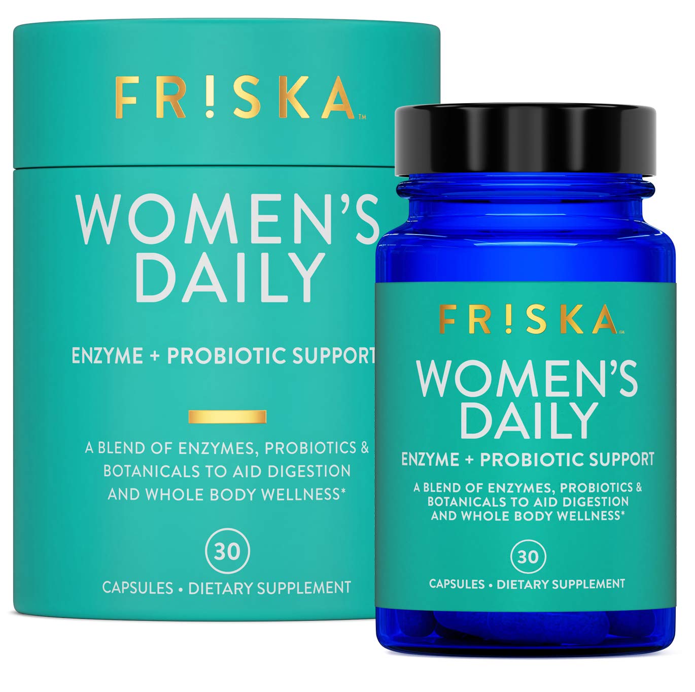 FR!SKA Digestif Quotidien Femmes – bouteille montrant les enzymes digestives utiles après repas