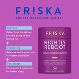 FRISKA Recuperation Nocturne — bouteille arrière, détails ingrédients et avantages potentiels.