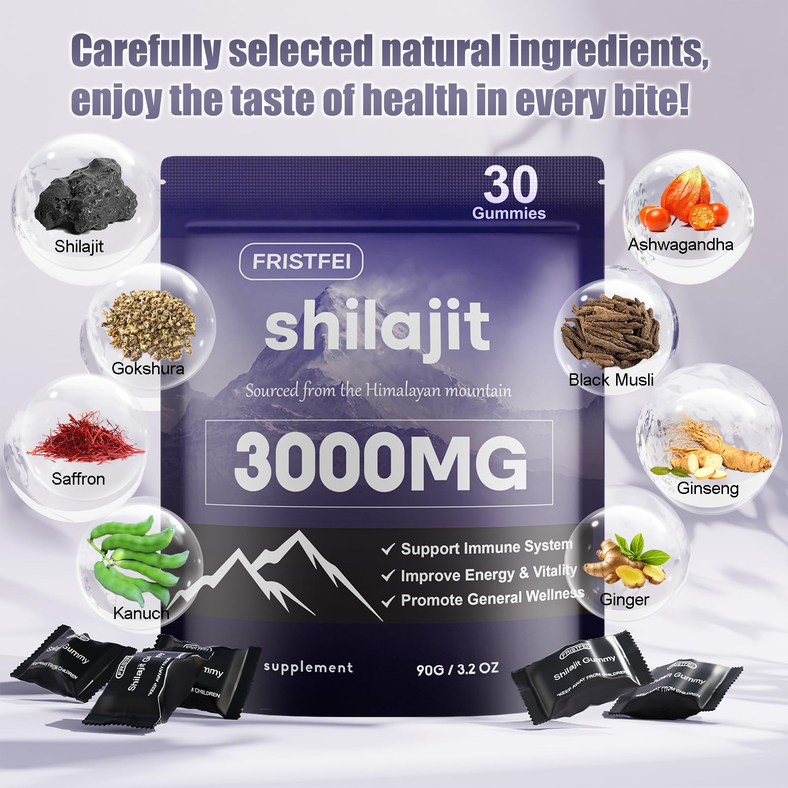 Fristfei Shilajit Gommes – acide-fulvique, énergie et vitalité au jour le jour.