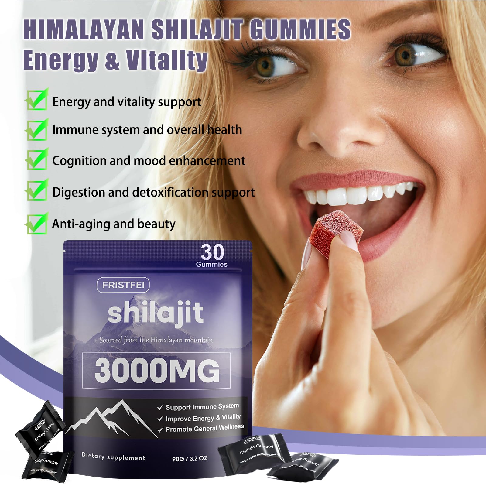 Fristfei Shilajit Gommes – endurance-energie, soutien à l'effort quotidien.