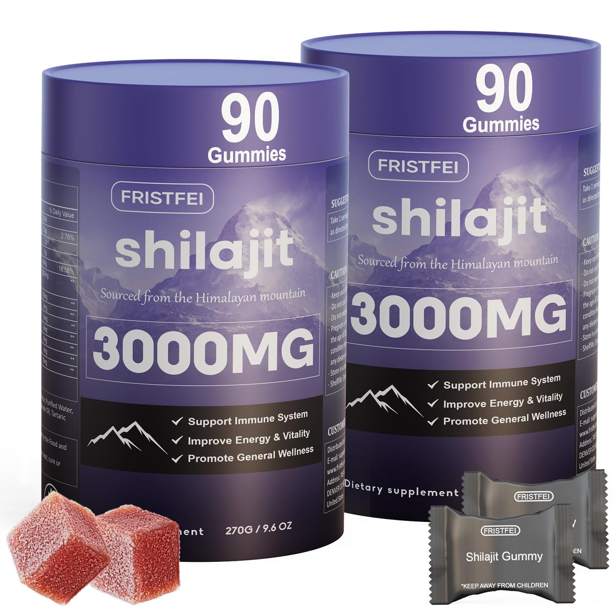 Fristfei Pur Shilajit Gummies – bouteille, énergie durable après les repas.