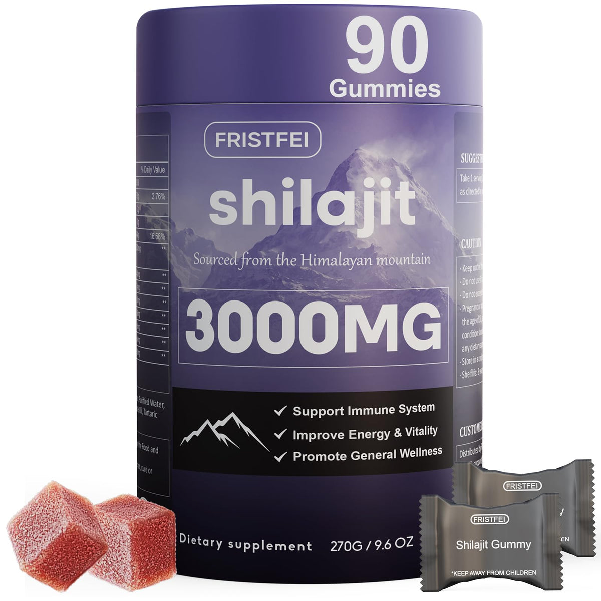 Gommes Fristfei Shilajit en bouteille, format pratique pour le quotidien.