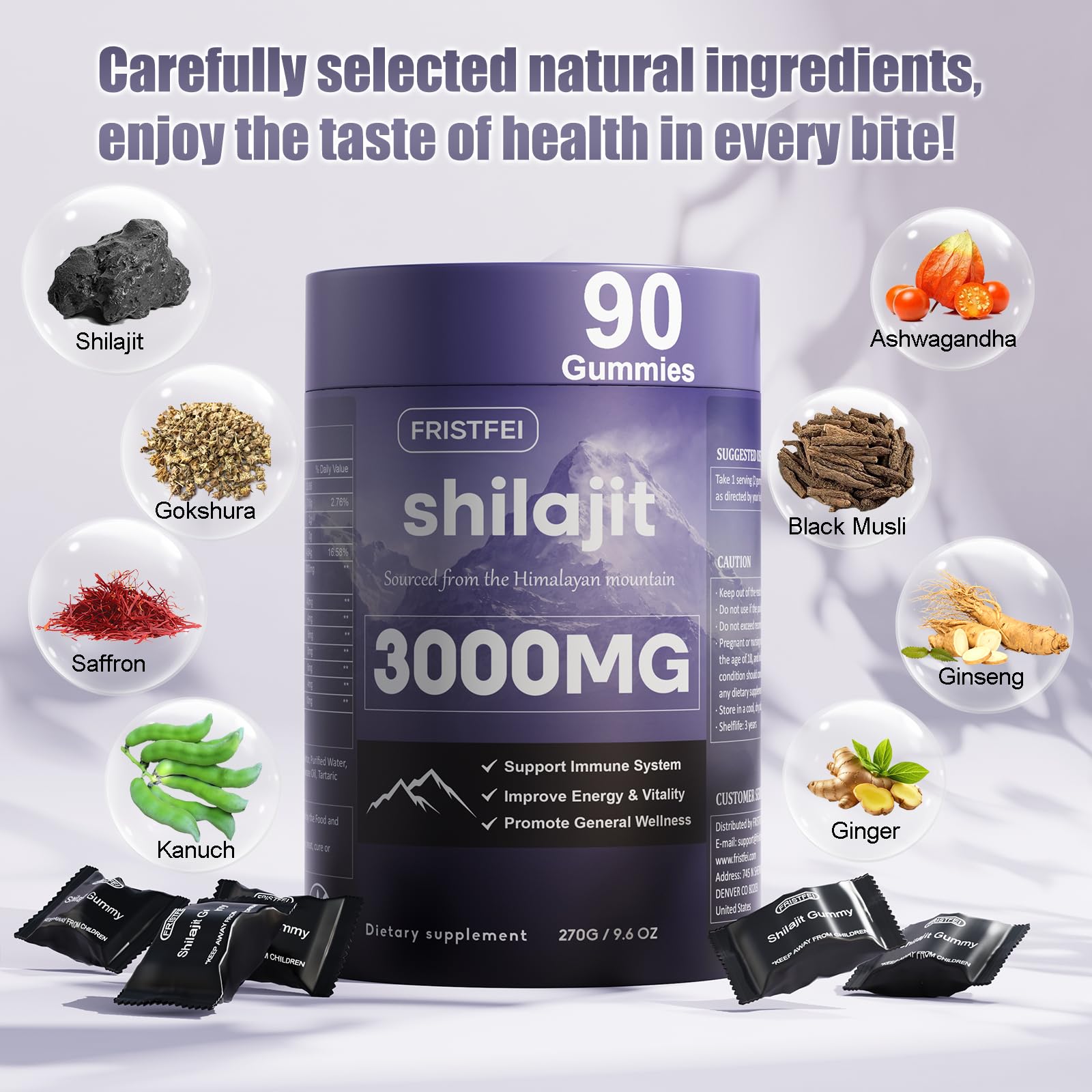Texture douce des gommes Fristfei Shilajit, goût agréable.