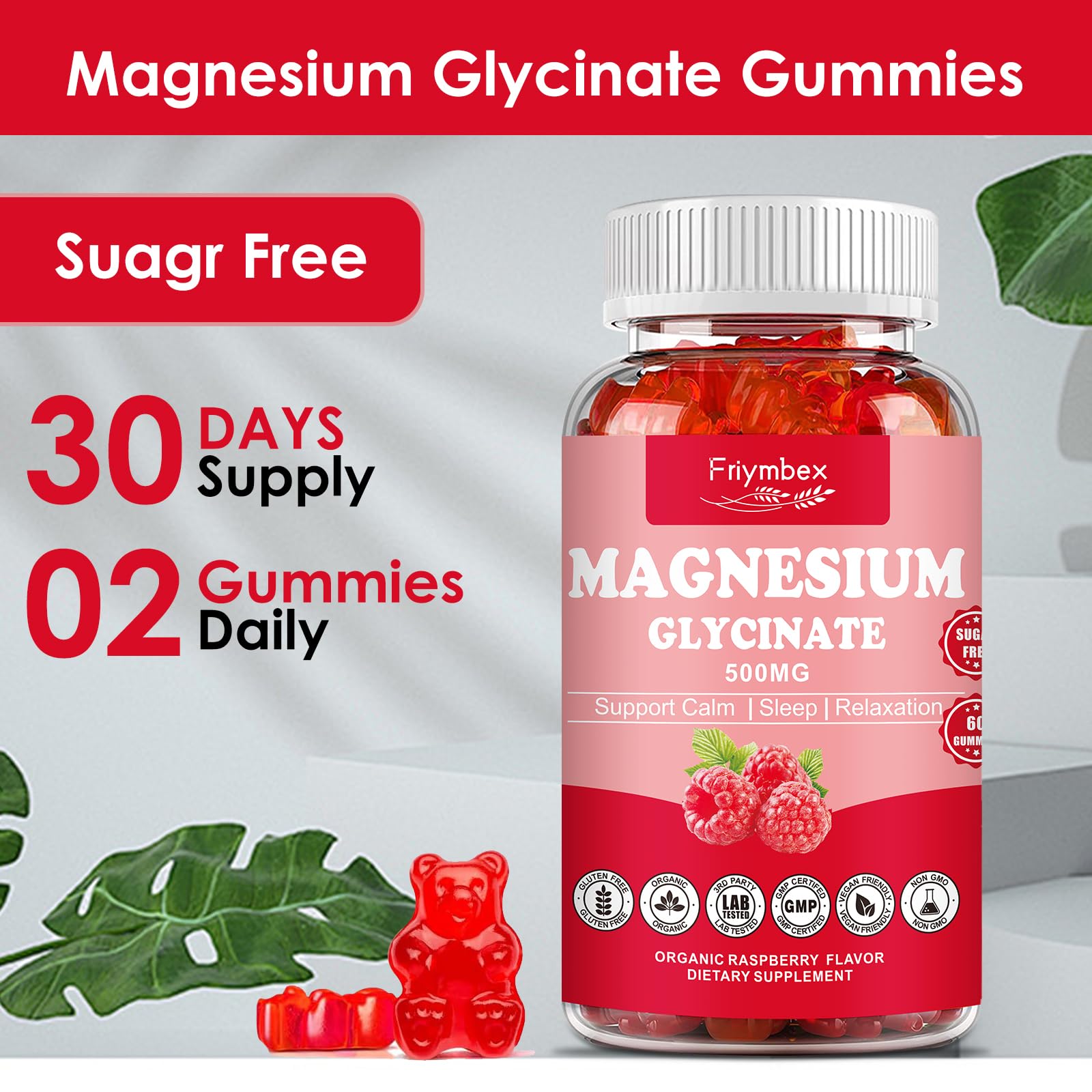 Friymbex gommes magnésium glycinate framboise - présentation: format pratique pour adultes et enfants