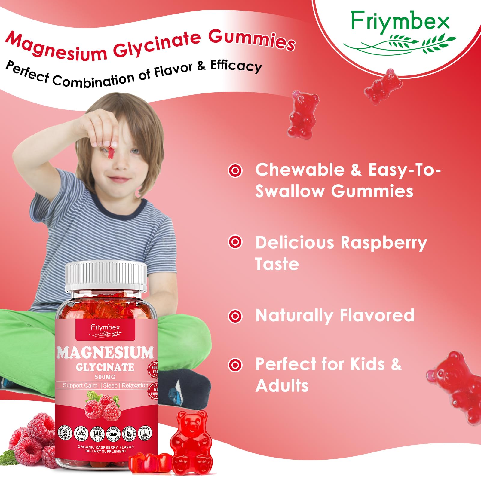 Friymbex gommes magnésium glycinate framboise - tableau: portion pratique et équilibrée