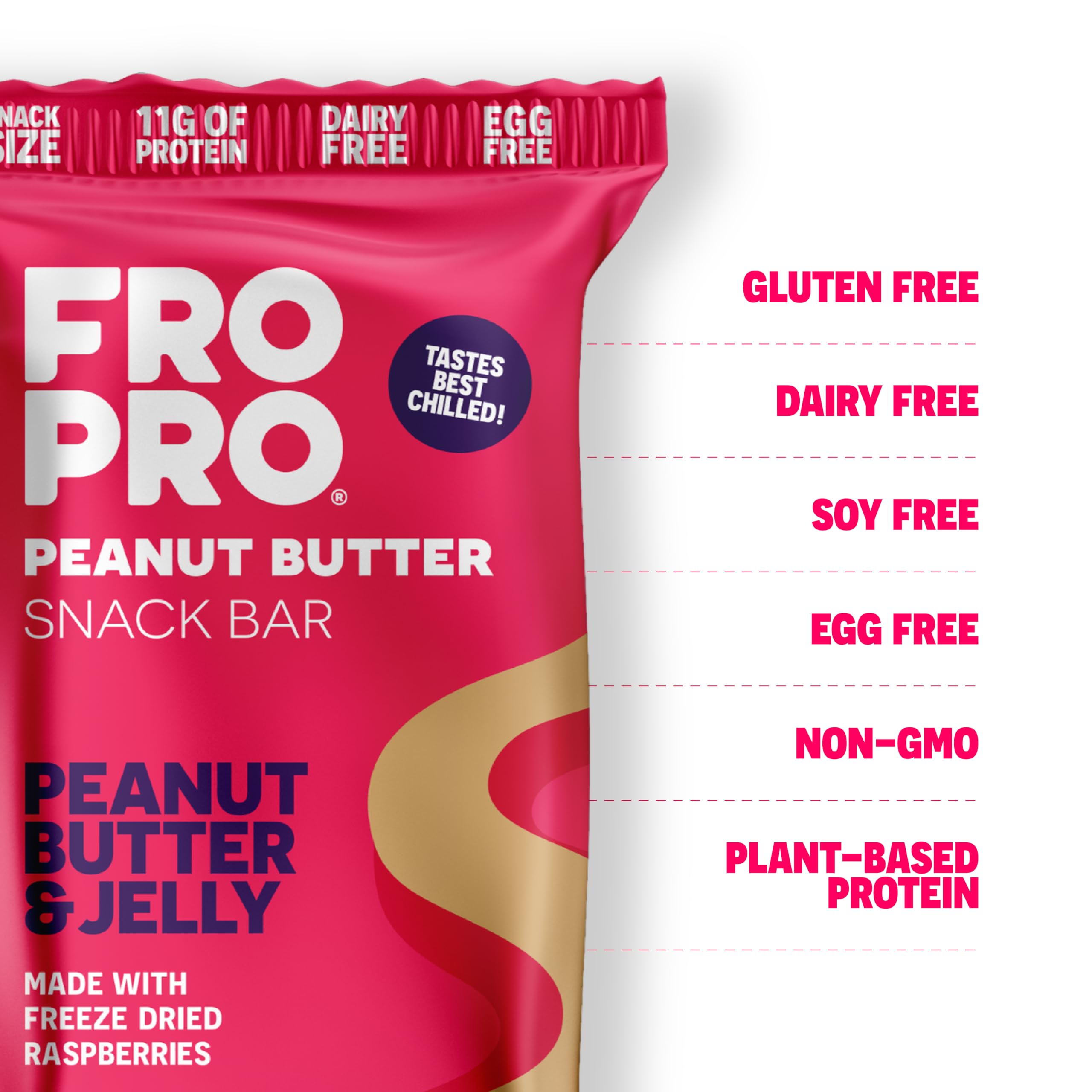 Barre FRO PRO PB et confiture, texture moelleuse pour une pause gourmande.