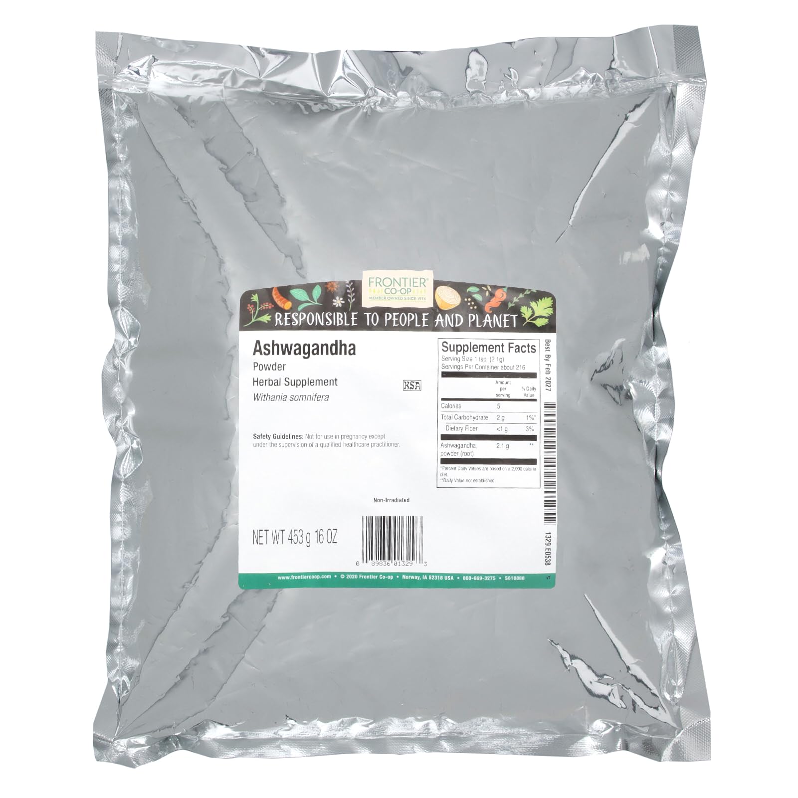 Frontier Co-op Ashwagandha poudre racine prête à être ajoutée dans smoothies