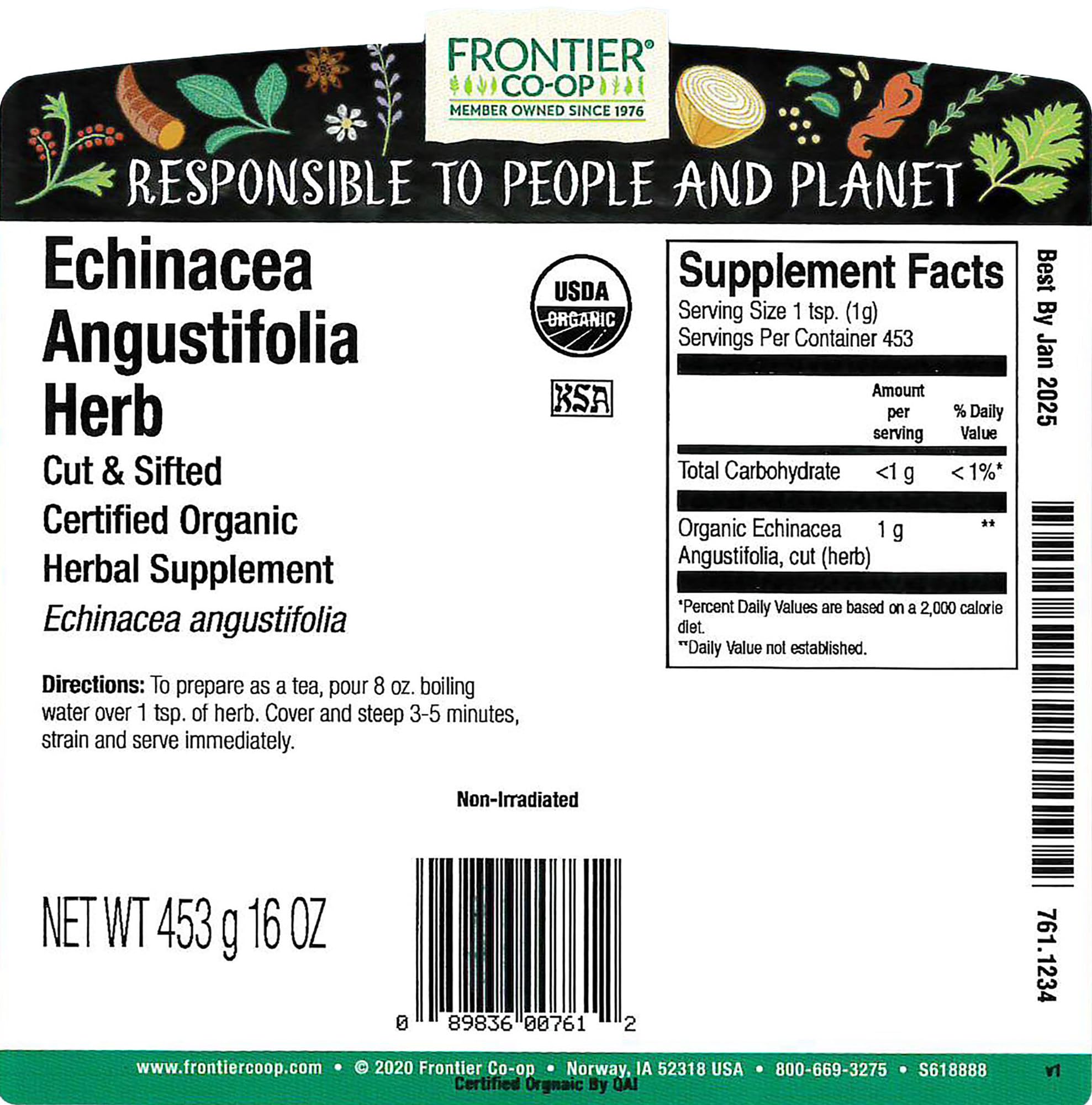 Infusion d'Echinacea angustifolia Frontier Co-op dans une tasse chaude.