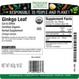Ginkgo Frontier Co-op, feuille bio séchée, infusion simple et arôme réconfortant.