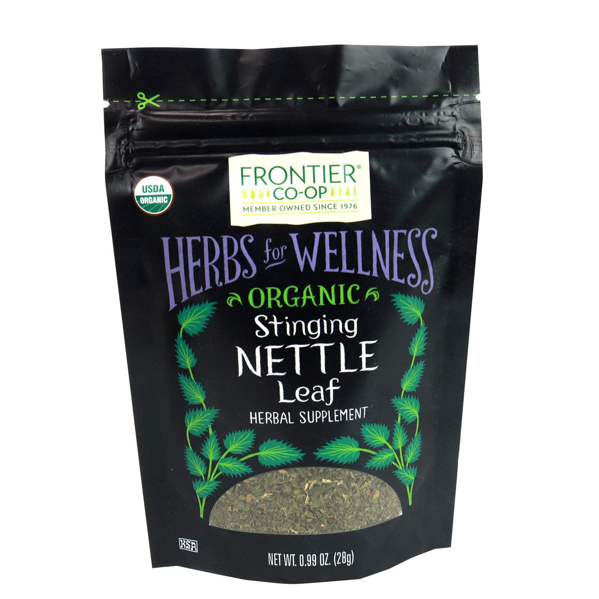 Frontier Co-op Ortie bio, feuilles coupées et tamisées, parfaites pour infusion délicate.