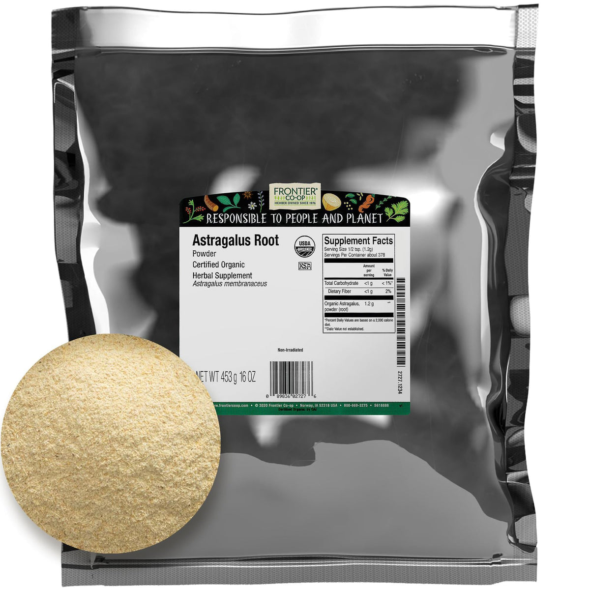 Frontier Co-op Poudre d'Astragale, racine — biologique et polyvalente pour infusions.